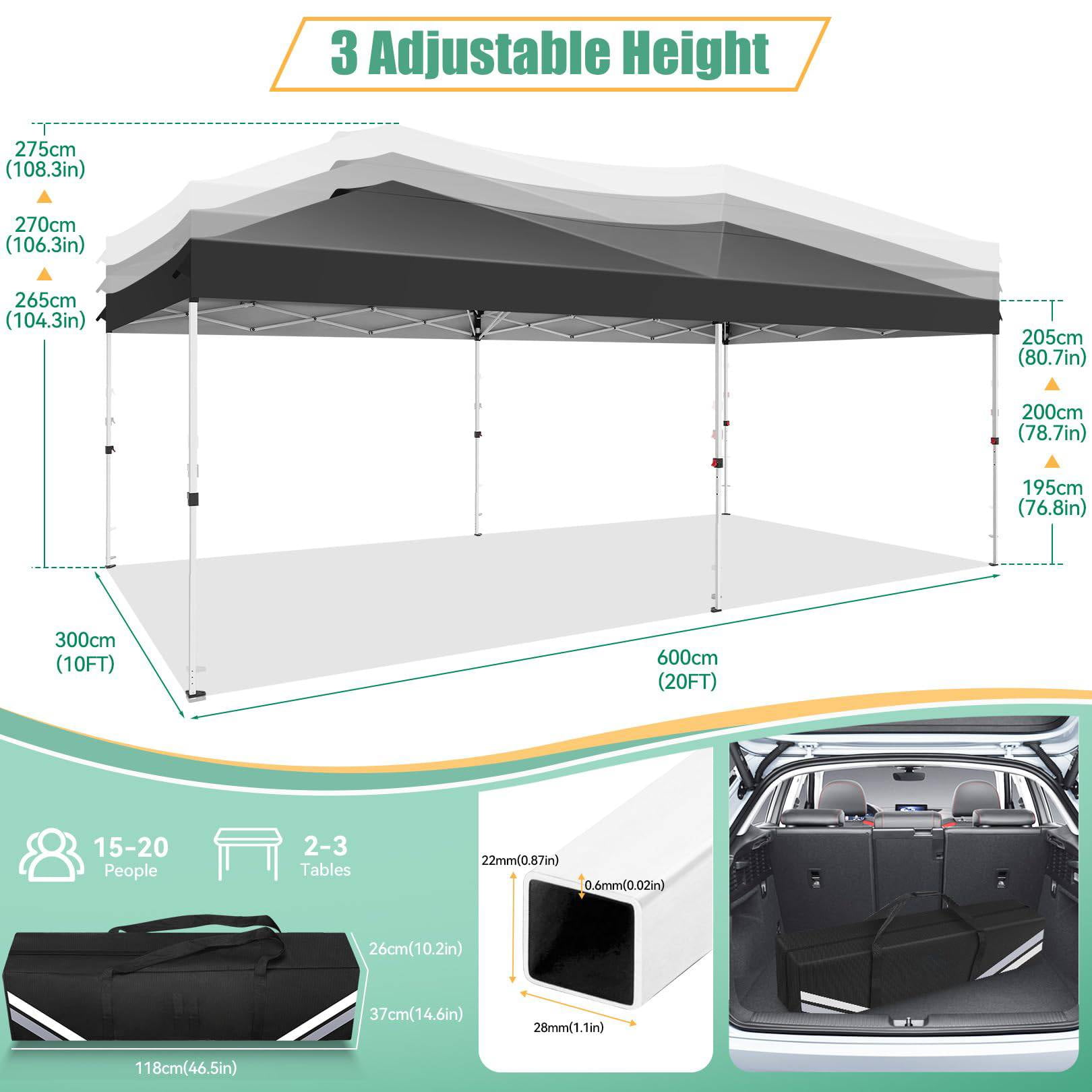 HOTEEL 10x20 Pop up Canopy Tent, Waterproof Commercial Tent with 6 Removable Sidewalls & Air Vent,One Push Setup Outdoor Sun Shelter Gazebo for Parties, Wedding, Black - Image 2