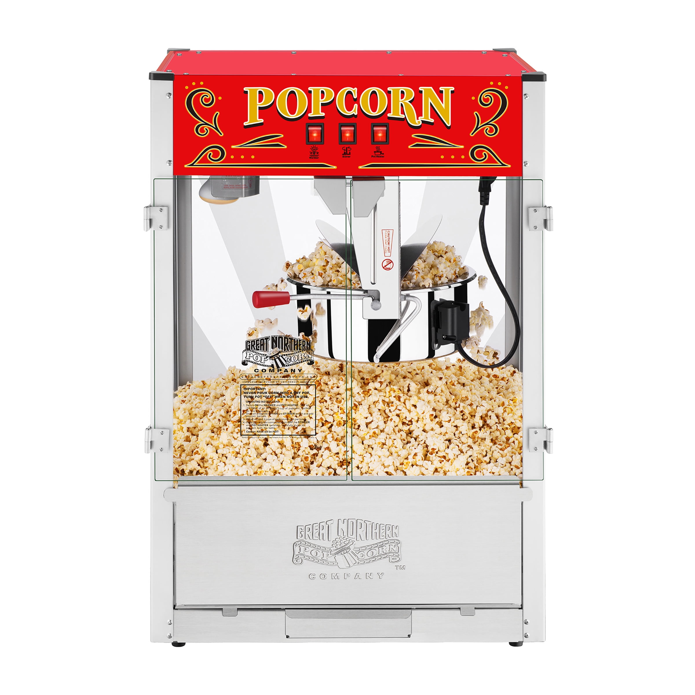 Great Northern Popcorn 16oz Tabletop Popcorn Machine with Warming Deck, Red - Image 6