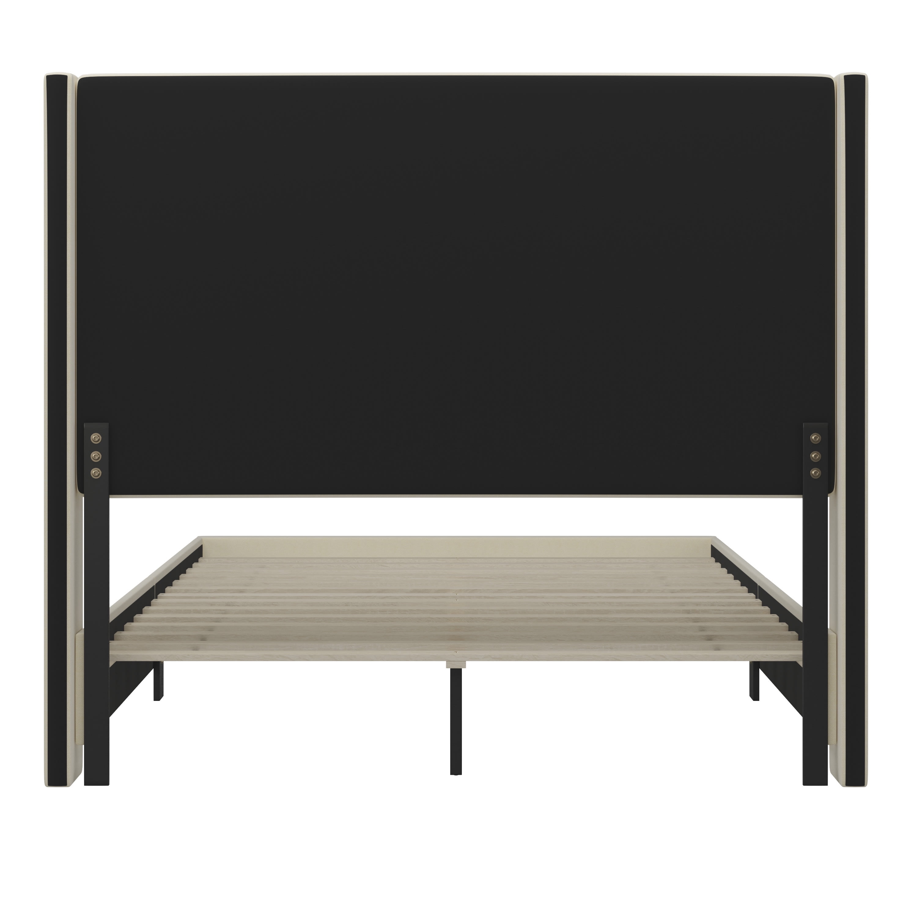 Merrick Lane Modern Platform Bed with Upholstered Wingback Headboard, Queen Size, Beige - Image 4