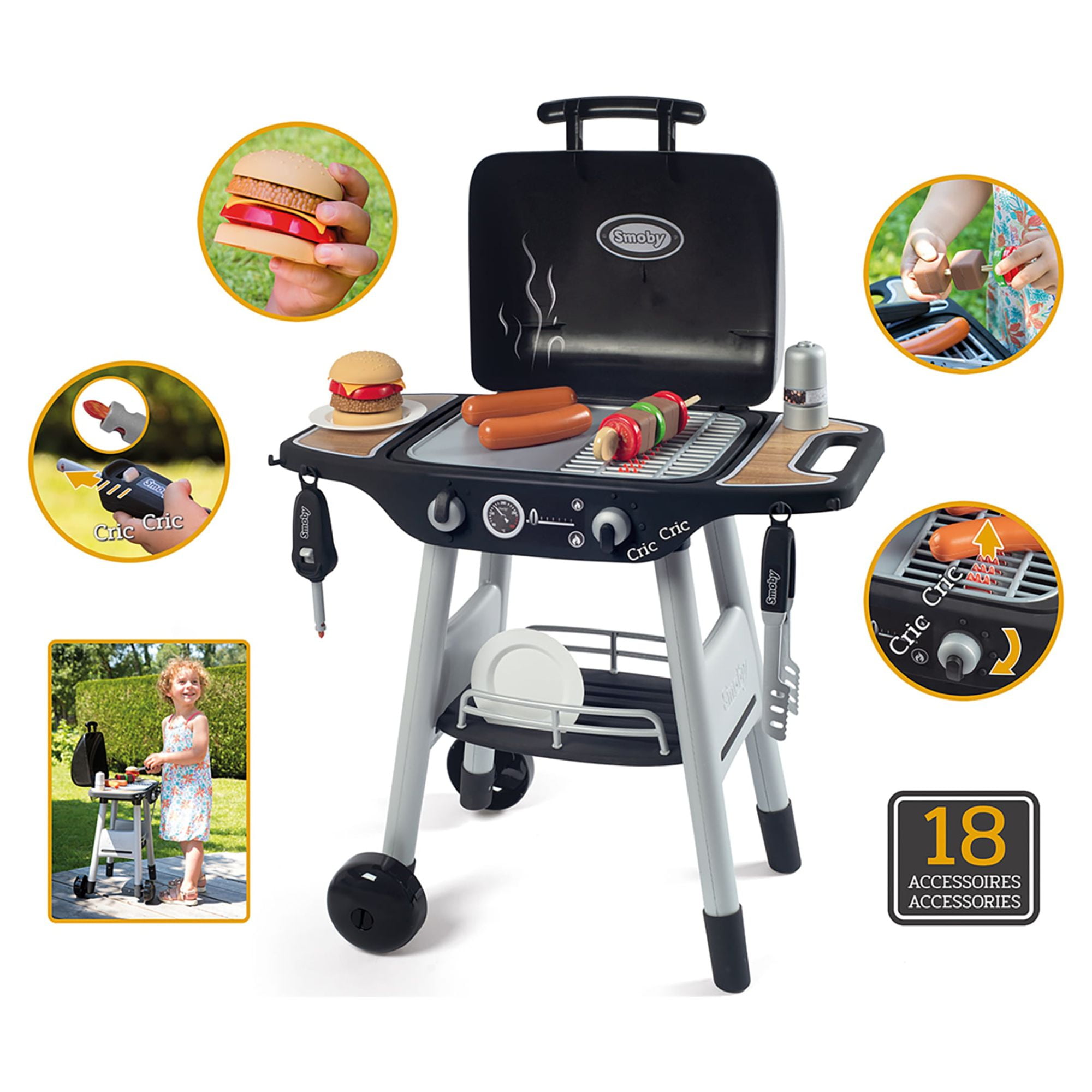 Smoby: BBQ Plancha Grill - Black, 18-Piece Accessory Playset - Realistic Cooking, Turn The Button & See Flames Appear, 19.69x14.57x28.43", Kids Age 3+ - Image 6