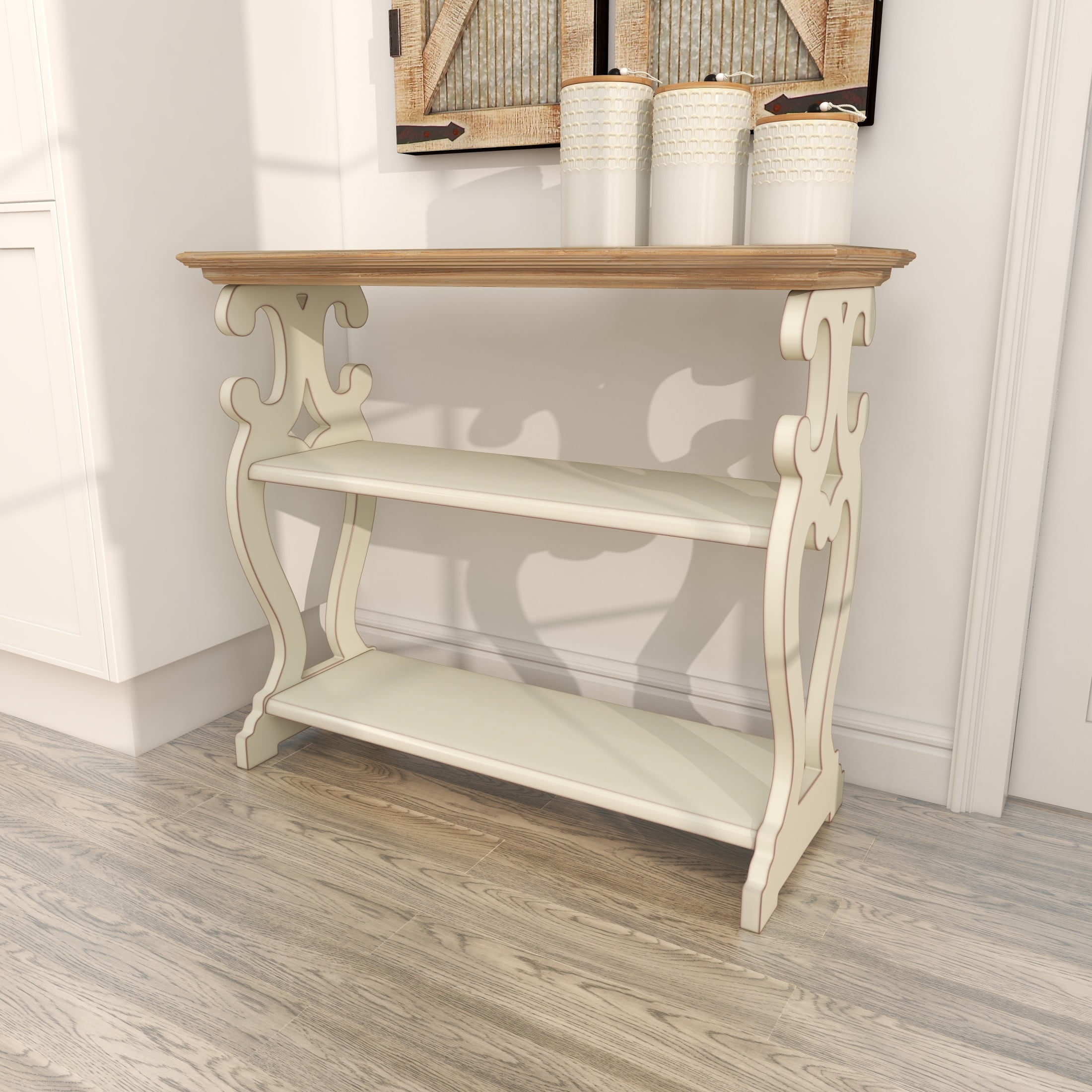 DecMode Farmhouse Decorative Console Table for Living Room, Entry Way, Hallway, Ivory/White with Neutral Painted Finish 38"W - Image 8