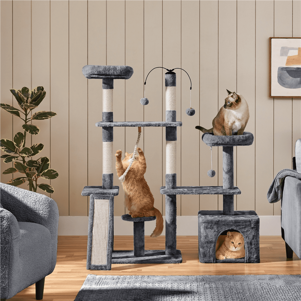 Alden Design Multilevel Plush Cat Tree Activity Tower Play Center with Sisal Scratching Posts, Dark Gray - Image 8
