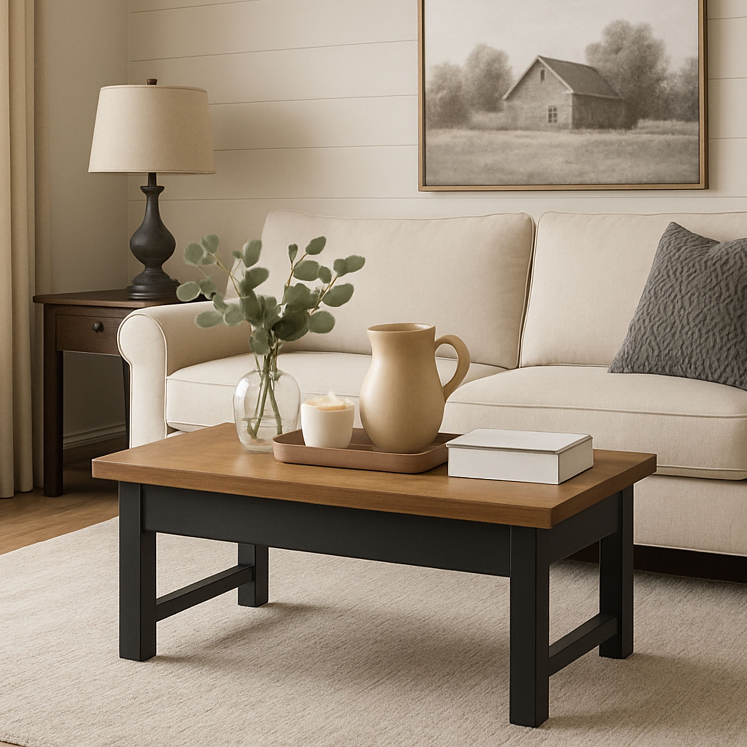 Alaterre Furniture Pomona 42” Lift Top Coffee Table with Storage - Metal and Wood Living Room Table - Image 4