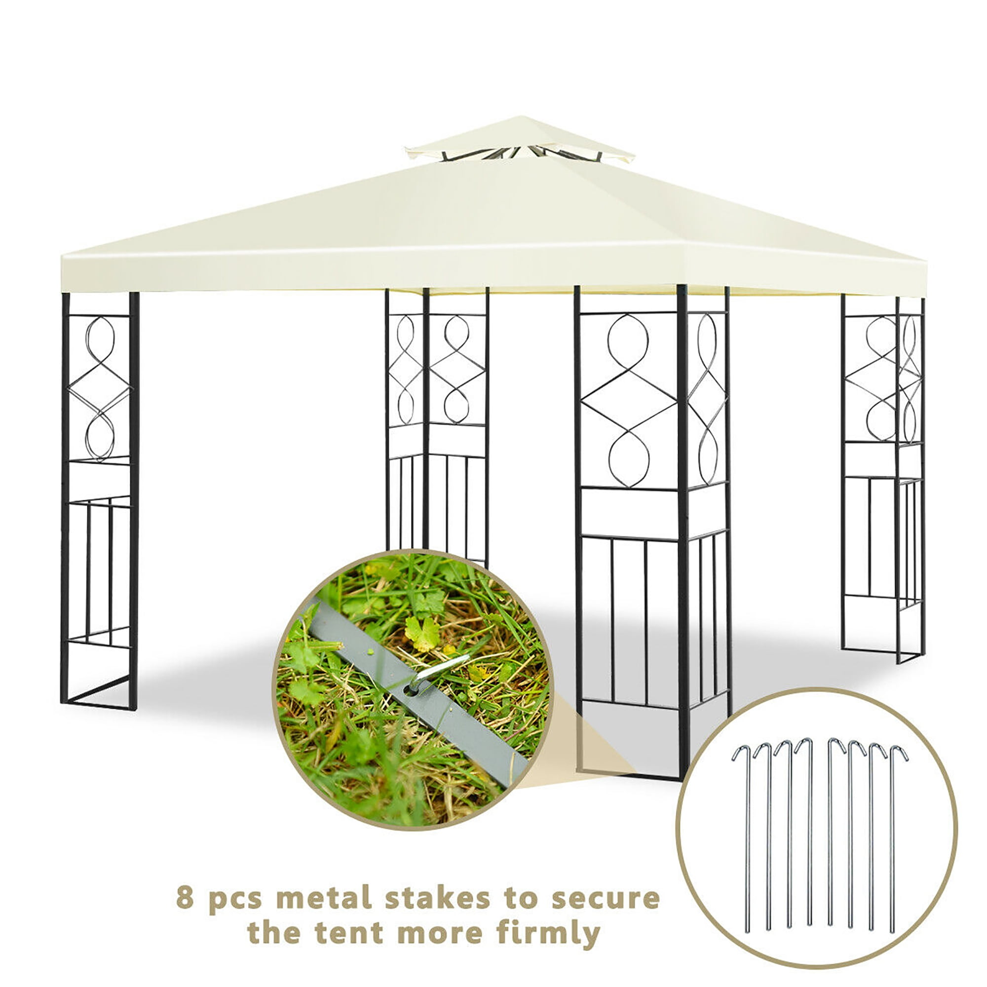 Costway 2 Tier 10'x10' Patio Gazebo Canopy Tent Steel Frame Shelter Awning - Image 6