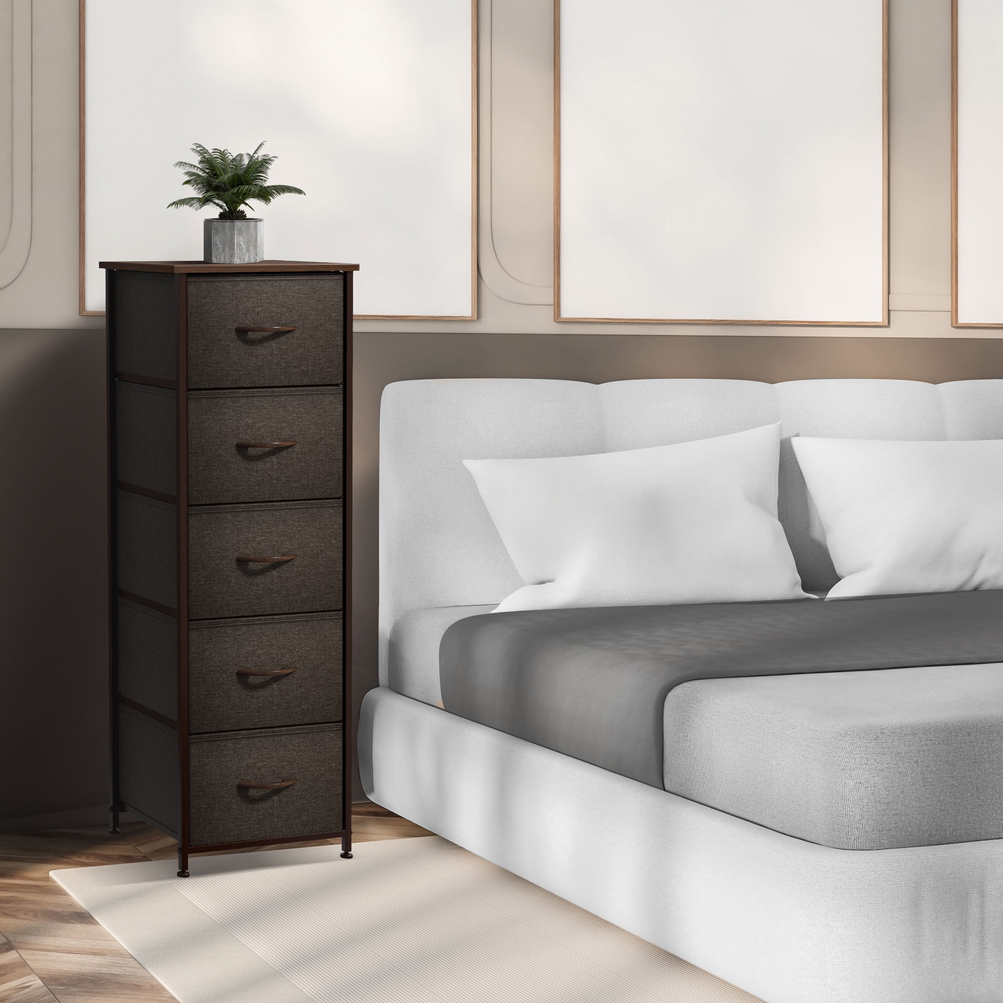 Sorbus Dresser Storage Tower, Organizer for Closet, Tall Dresser for Bedroom, Chest Drawer for Clothes, home office, Living Room, College Dorm, Steel Frame, Wood Top, Fabric, 5 Drawers - Image 2