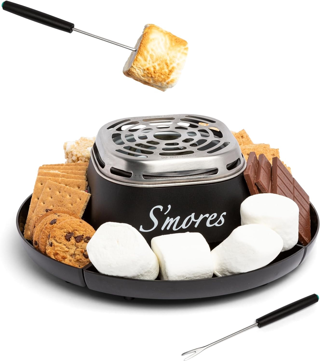 (4 pack) Nostalgia Indoor Electric Smores Maker Smores Kit with 4 Marshmallows Roasting Forks, Black - Image 2