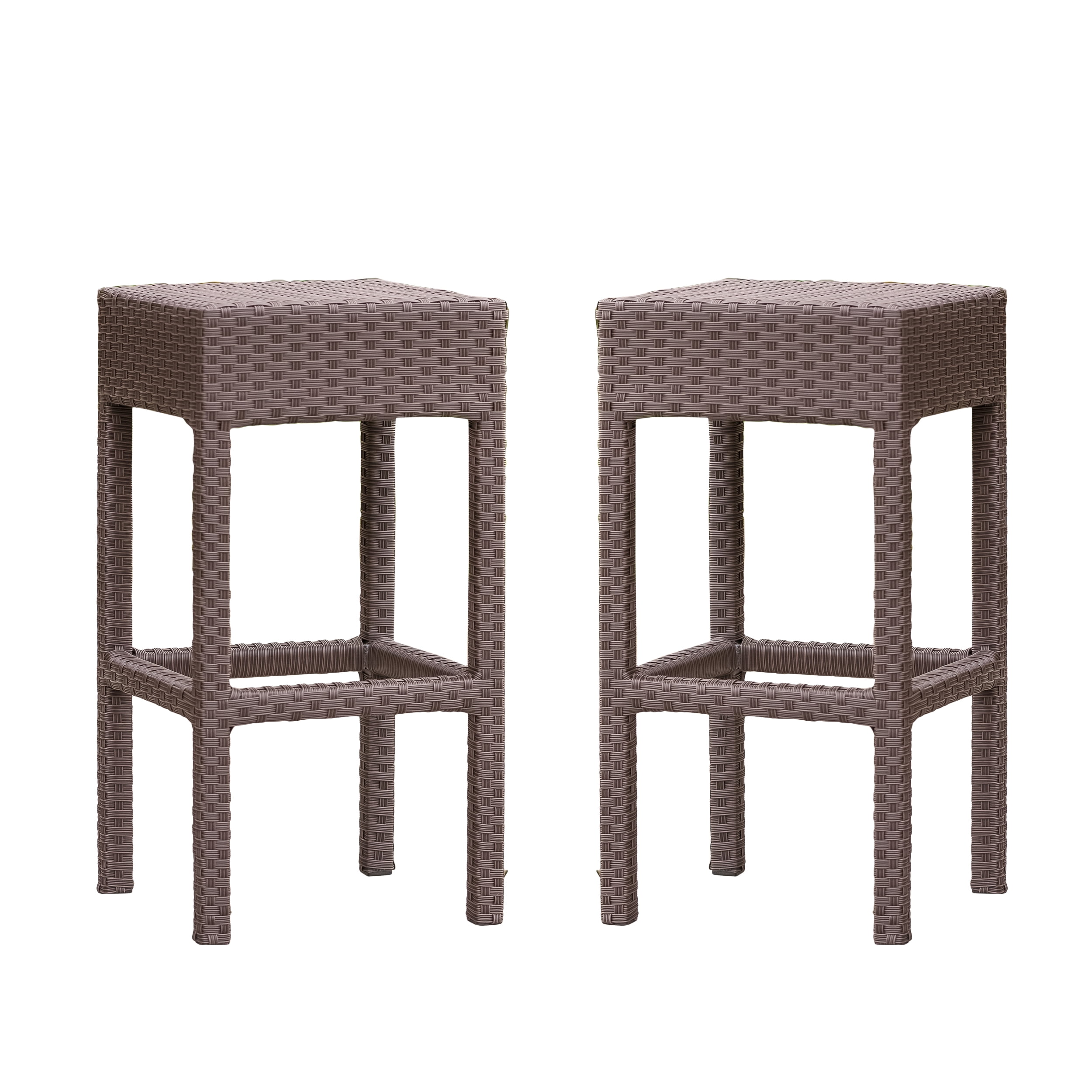 Outdoor Wicker Backless Bar Stool, Set of 2, Dark Brown - Image 4