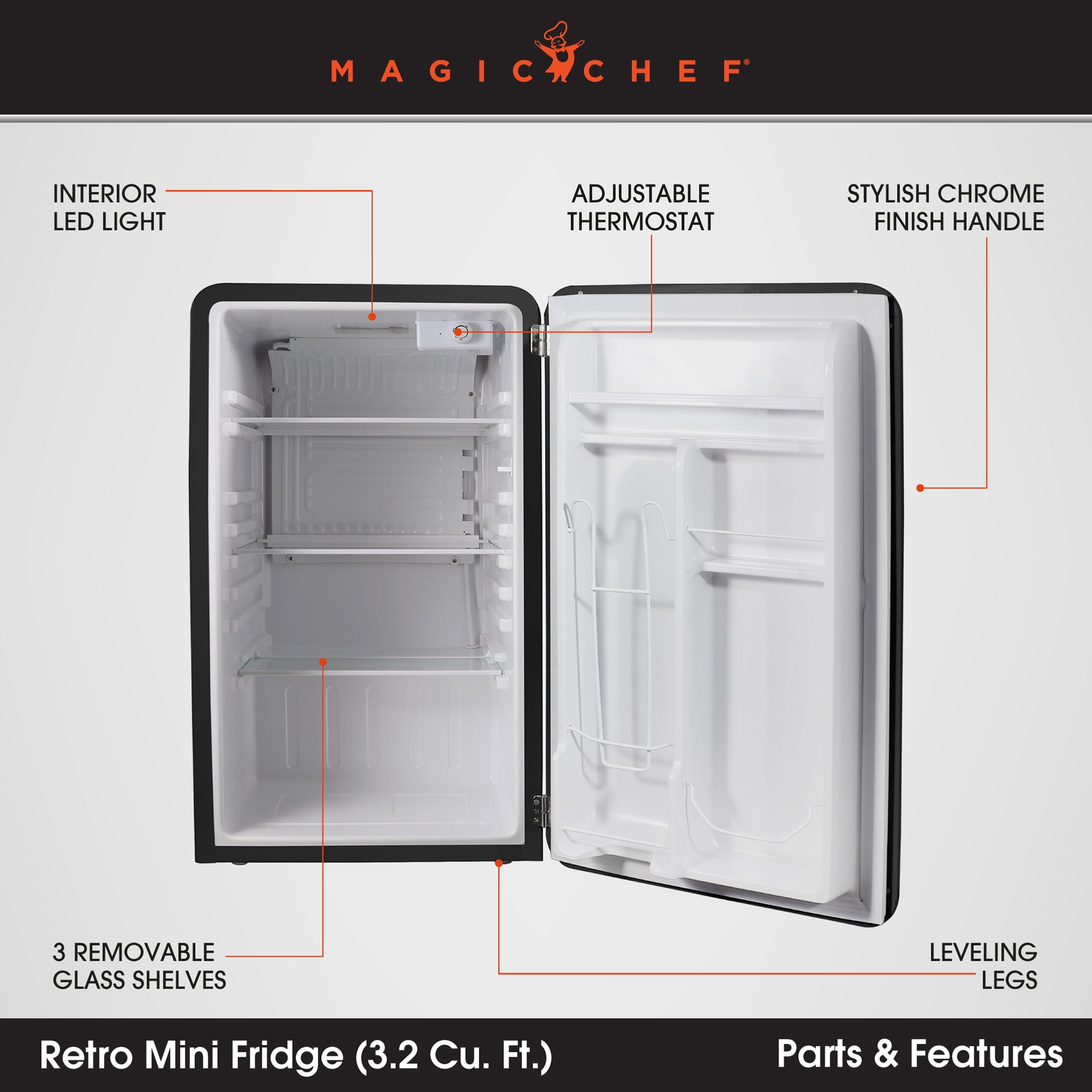 Magic Chef 3.2 cu. ft. Retro Mini Refrigerator in Black without Freezer in Black - Image 6