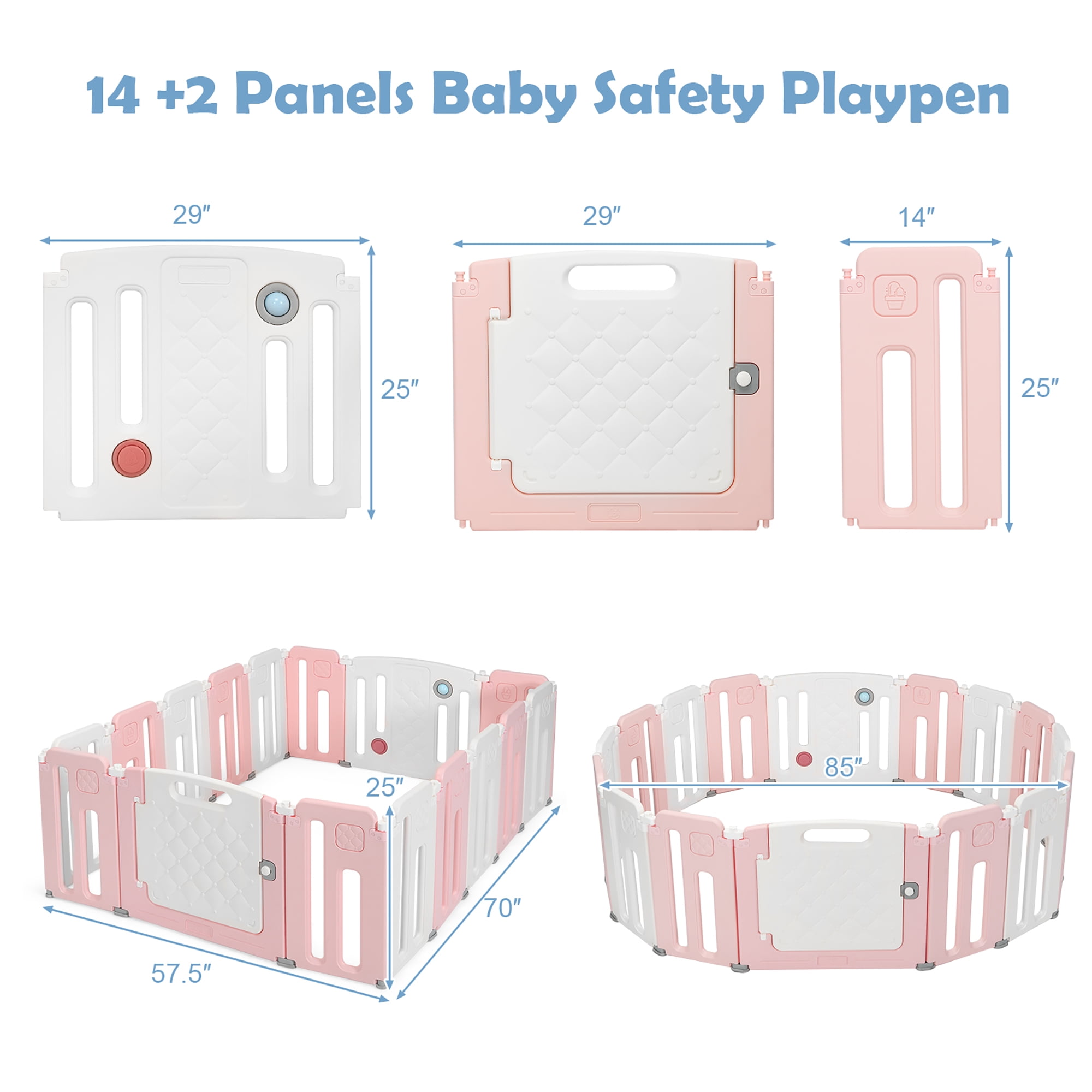 Costway 16 Panels Baby Safety Playpen Kids Safety Activity Play Center w/ Drawing Board - Image 2