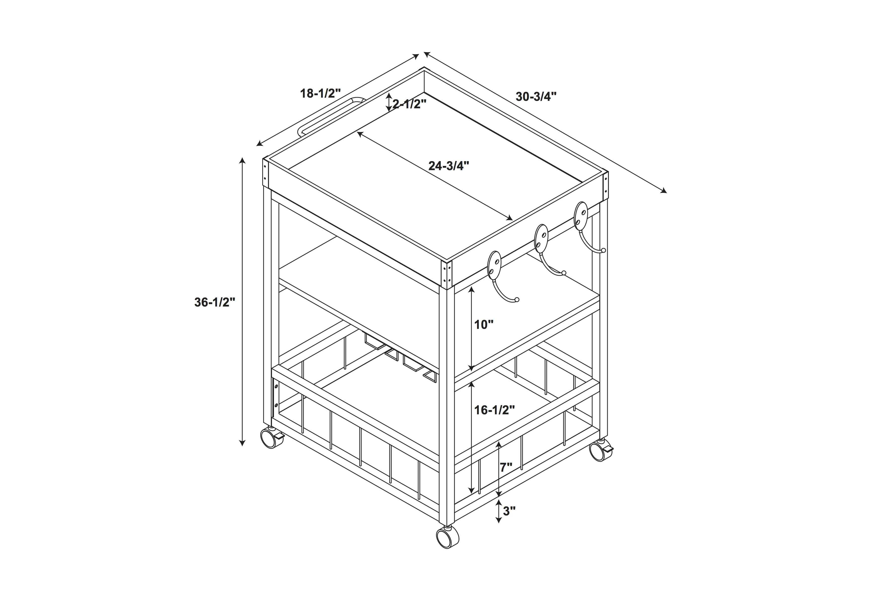 Linon Honton 3-Tier Mobile Bar Cart with Wine Storage & Open Shelving, 36.5" Tall, 43 lb, Black - Image 4