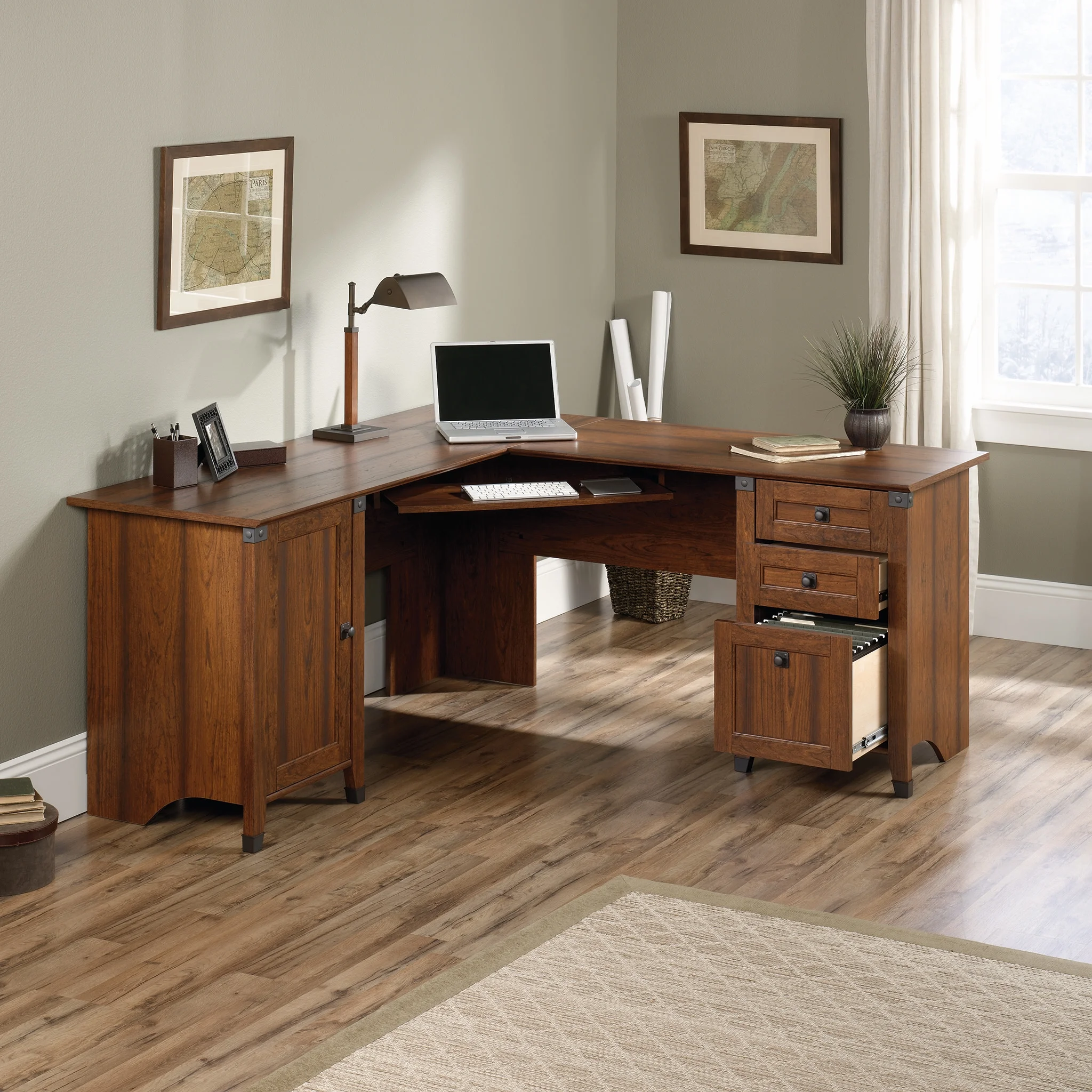 Sauder Carson Forge Corner Computer Desk, Washington Cherry Finish - Image 7