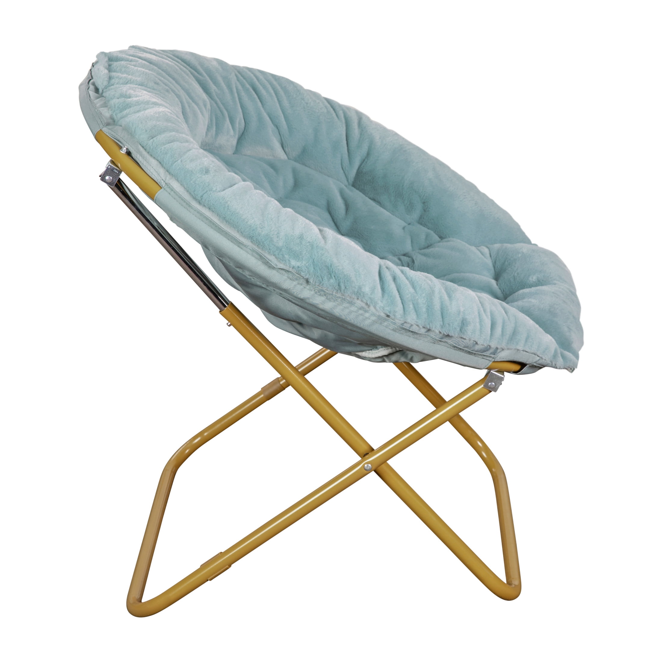 Flash Furniture Gwen 38" Oversize Adult Folding Faux Fur Saucer Moon Chair for Dorms, Aqua/Gold - Image 6