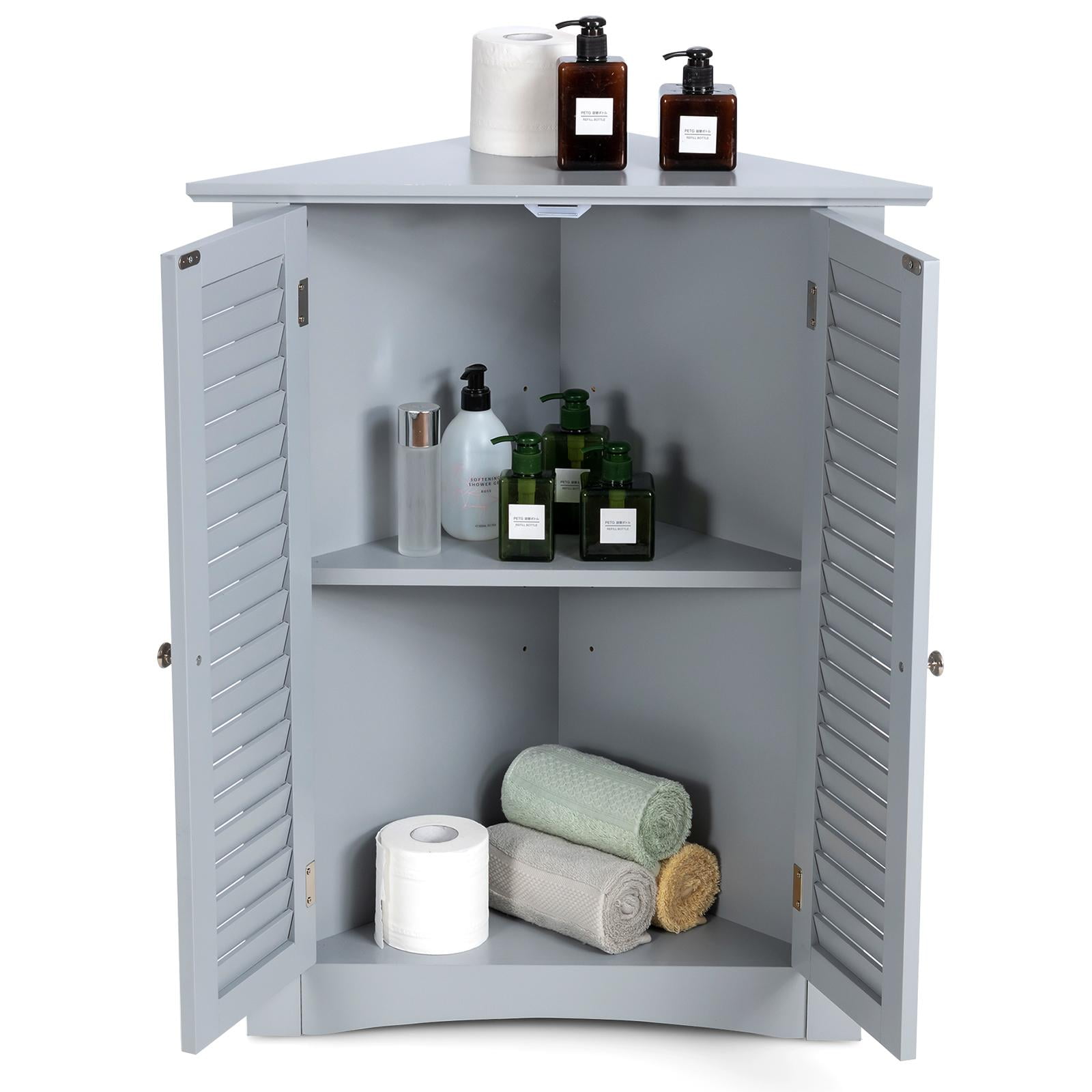 Giantex 3-Shelf Corner Cabinet, Freestanding Bathroom Floor Cabinet with Double Shutter Doors and Adjustable Shelf, Suitable for Bathroom, Living Room, Bedroom, Kitchen, 22 x 13 x 31.5 inches - Image 3