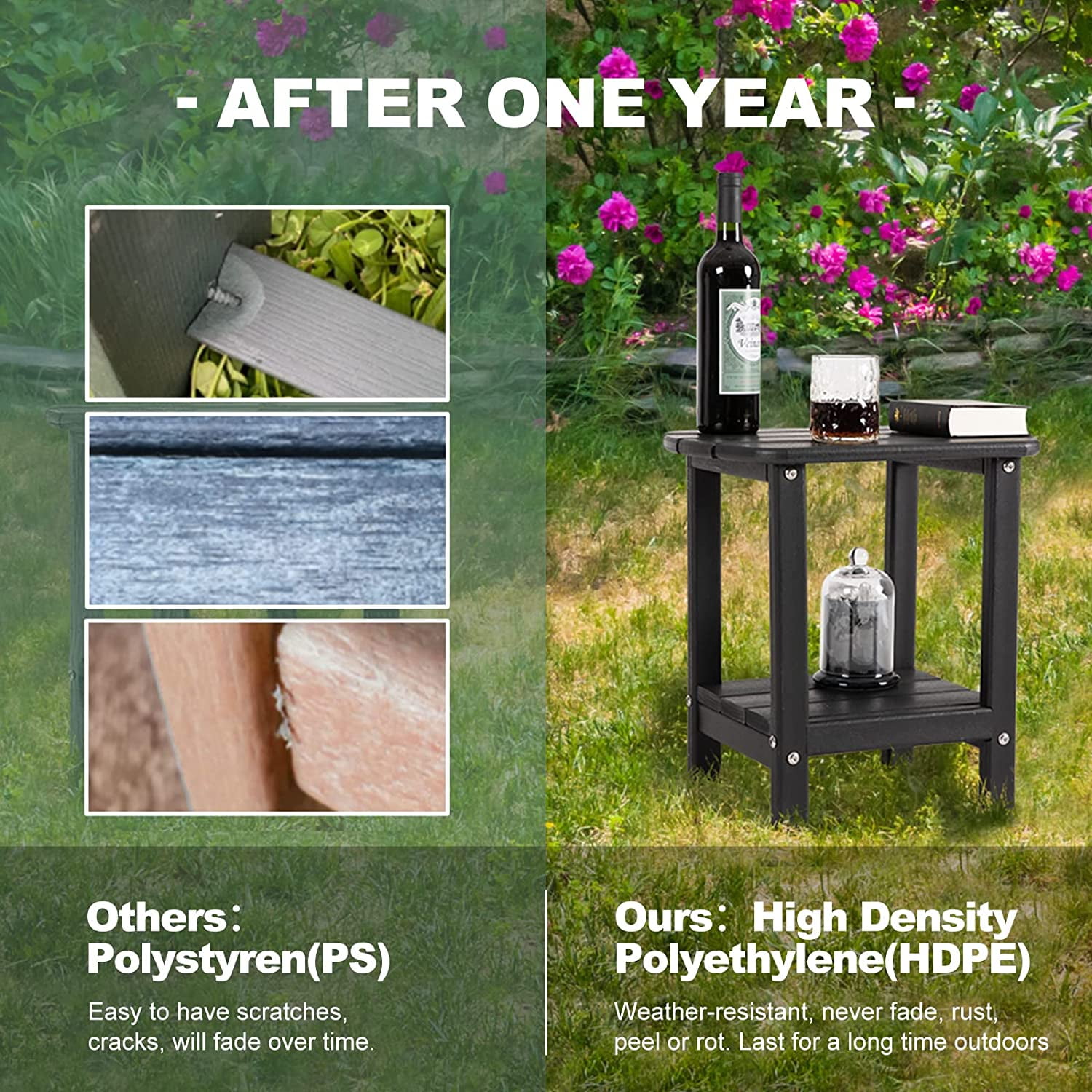 Nalone End Table Side Table Adirondack 16.5" Outdoor HDPE Plastic Side Table Small End Table for Living Room Bedroom Patio Farmhouse(Black) - Image 2