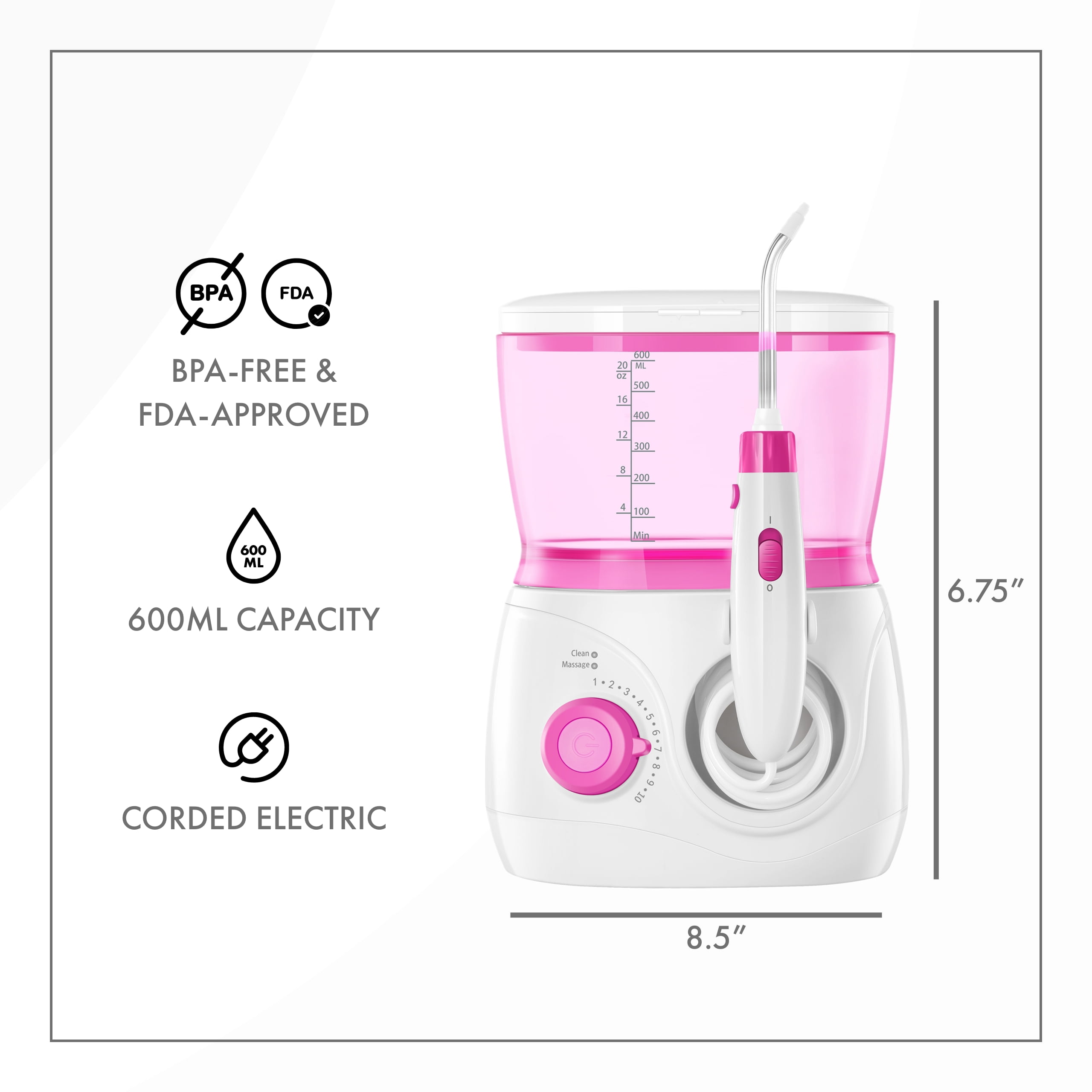 ToiletTree Products Water Flosser for Kids BPA-Free Portable Water Flosser with 600ml Capacity, Pink - Image 4