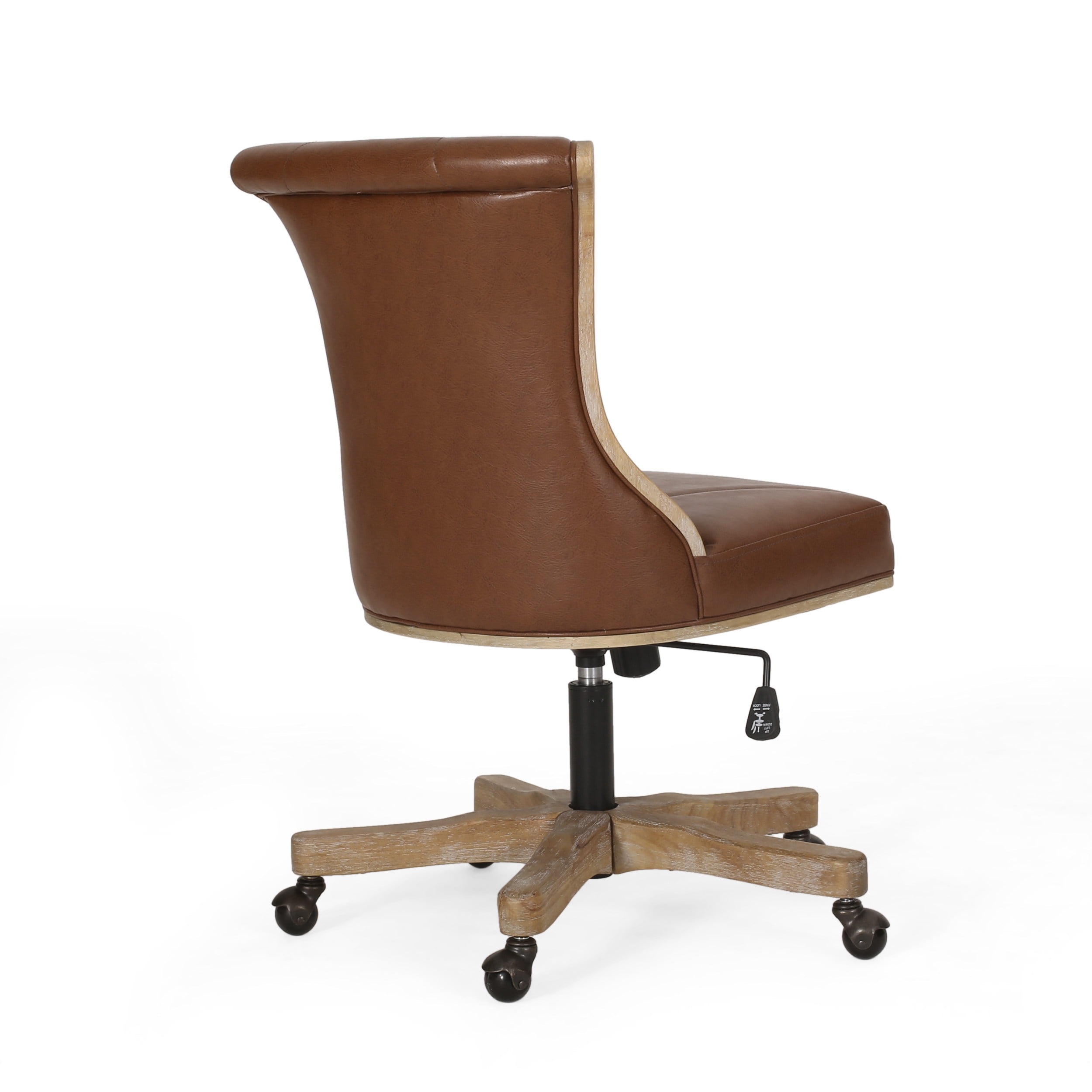 Ember Interiors Ashlyn Upholstered Roll Back Swivel Office Chair, Cognac Brown and Natural - Image 7