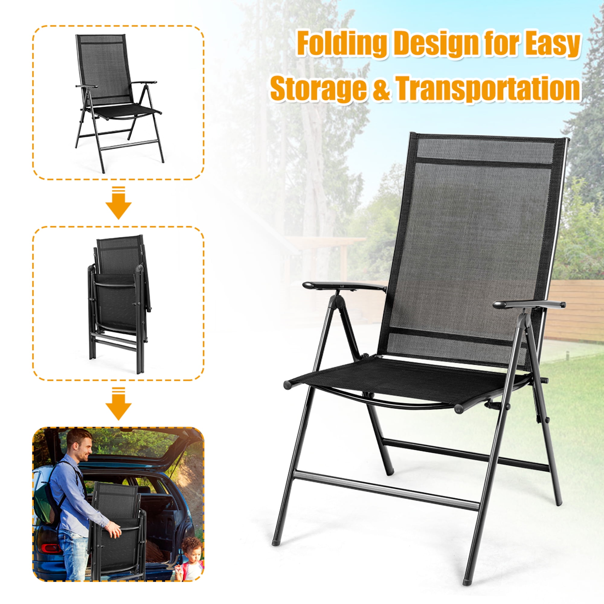 Costway Set of 2 Patio Folding Chair Recliner Adjustable Black - Image 10