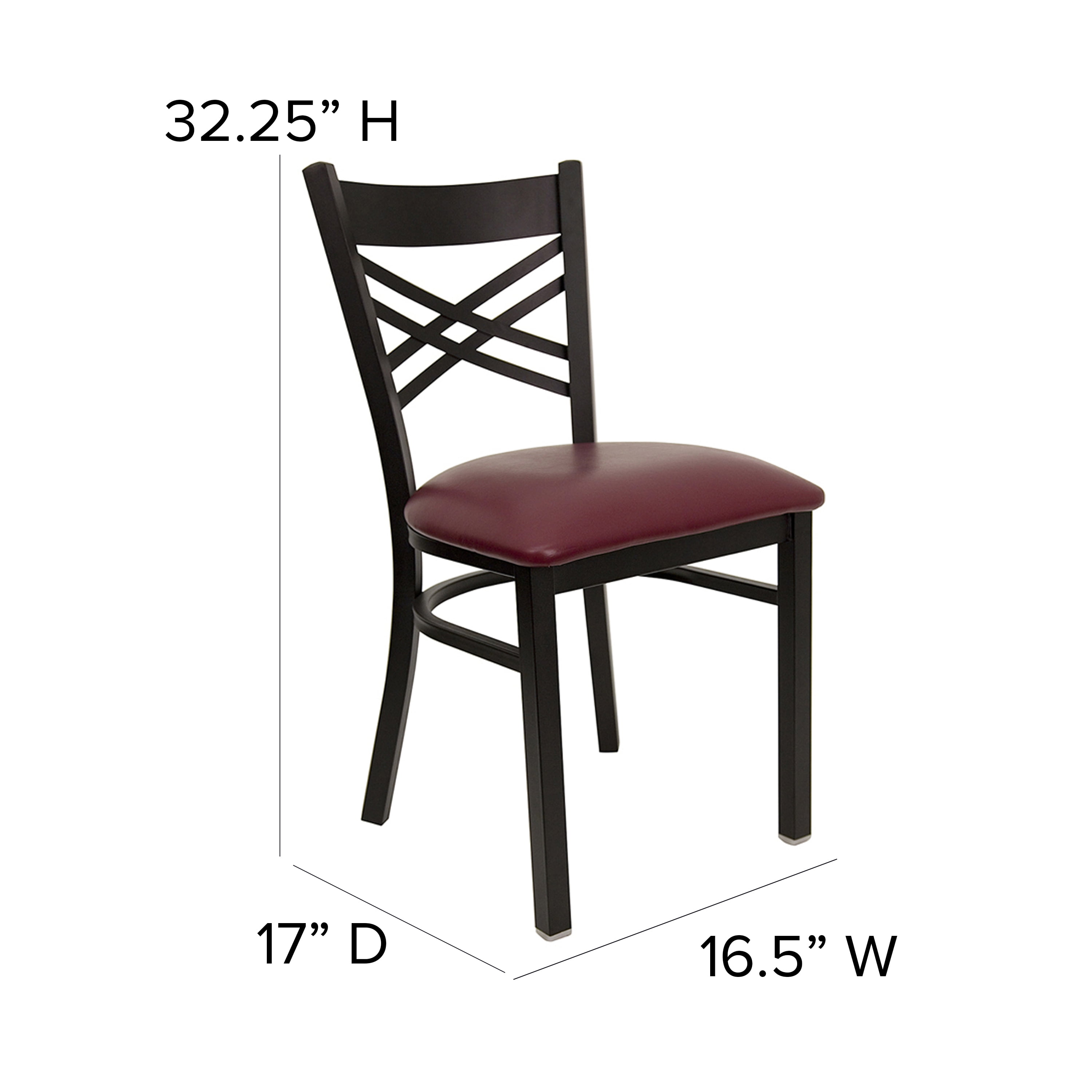 Flash Furniture HERCULES Series Black ''X'' Back Metal Restaurant Chair - Burgundy Vinyl Seat - Image 9