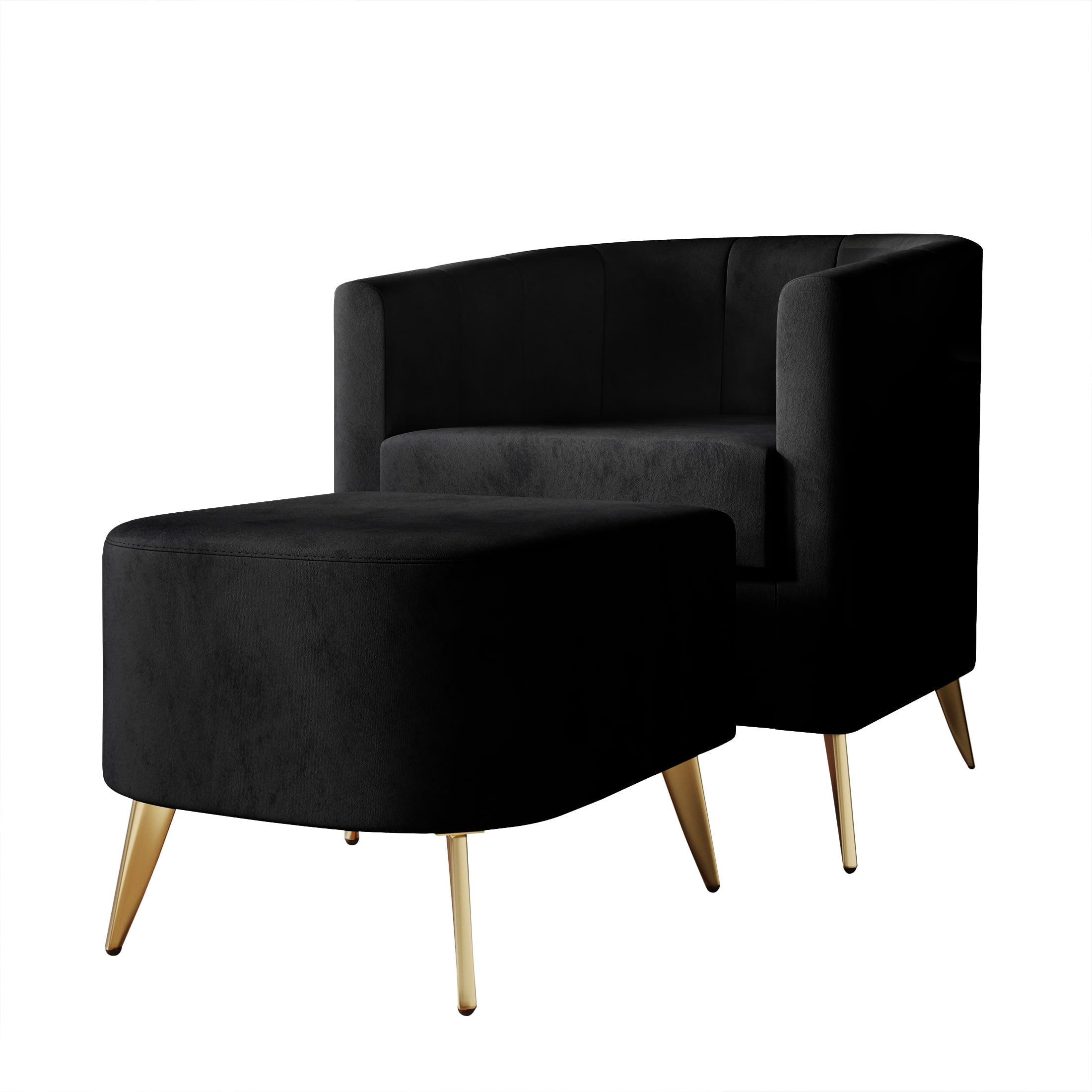 Castle Place Modern Upholstered Velvet Accent Chair with Stool, Black - Image 2