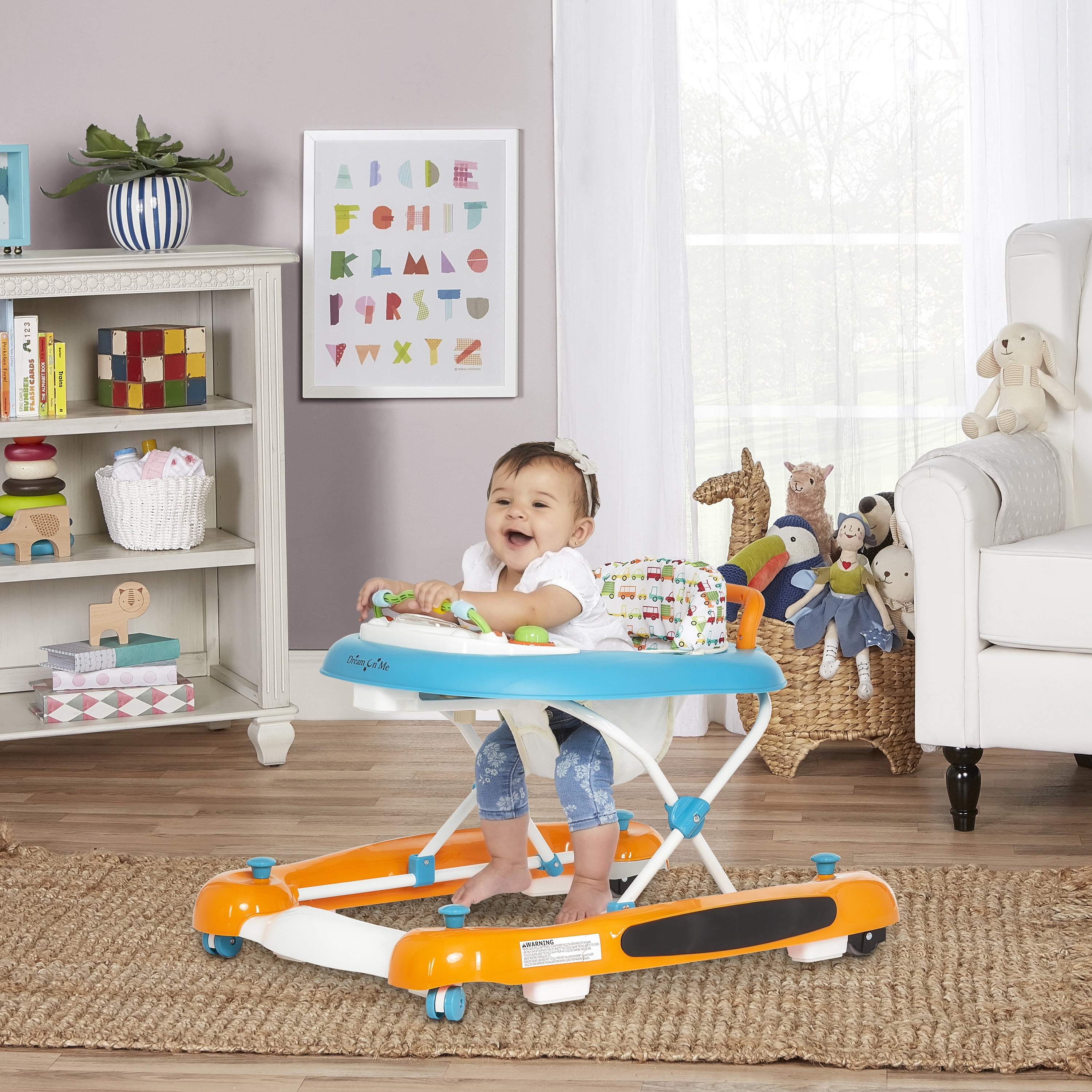 Dream On Me Go-Getter Baby Walker and Walk Behind Walker, Adjustable Seat Height, Comfortable Padded Seat, Easy to Fold, Pack and Store, Detachable Fun Tray, Orange Walker Orange - Image 7