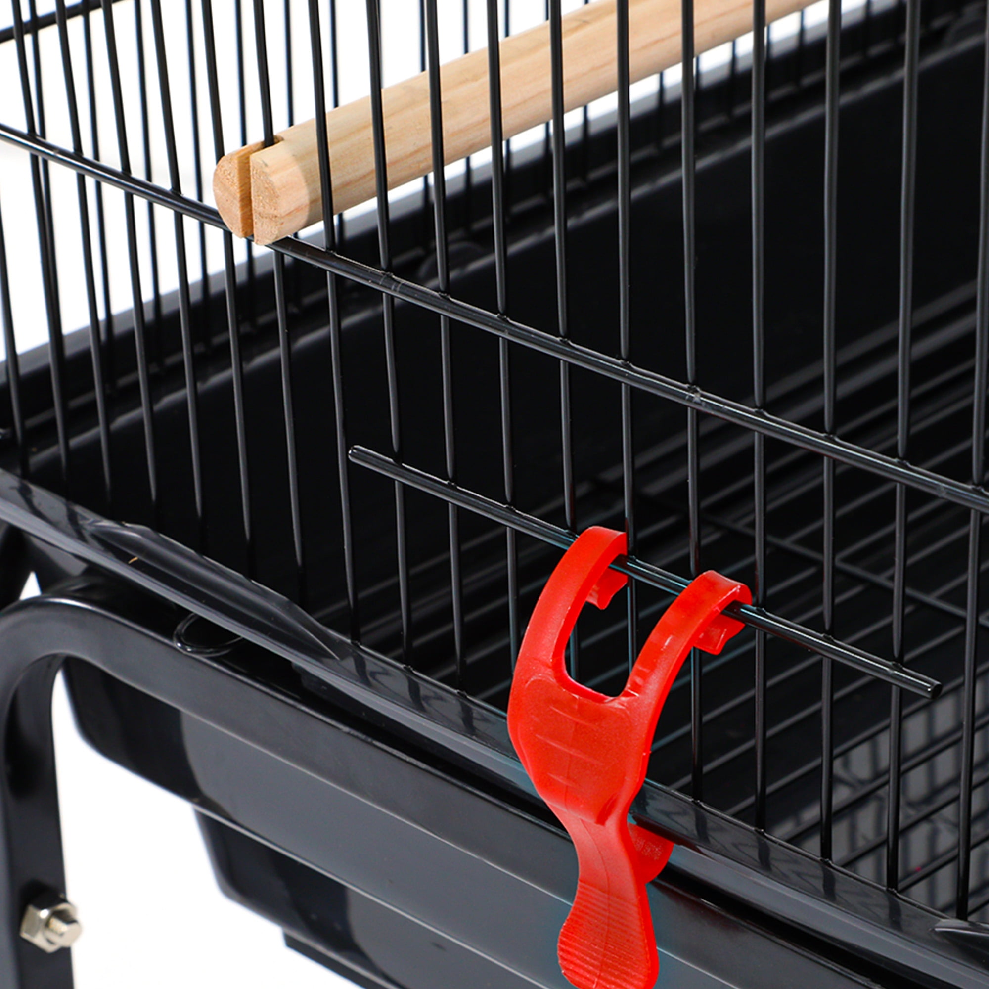 Uforic 62" Metal Birdcage with Rolling Stand and Castor Wheels, Large Parrot Cage with 3 Perches and 4 Feeders, Slide-Out Tray, Black - Image 9