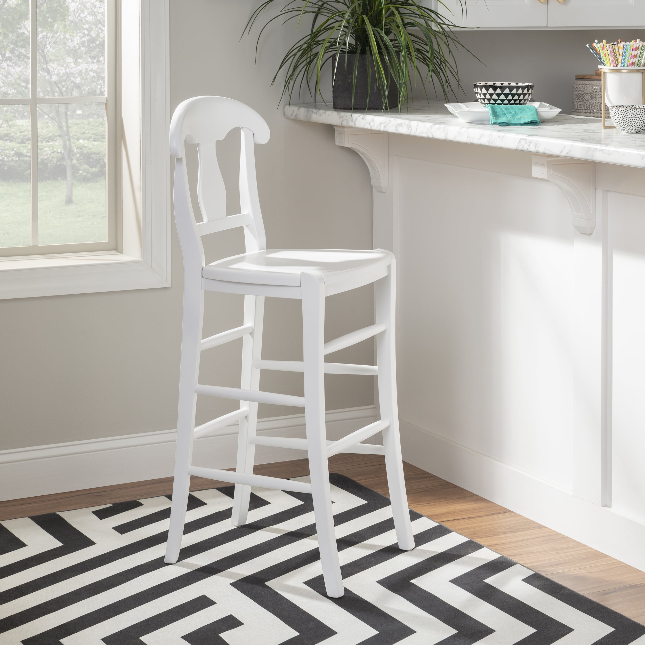 Linon Ezra 29" Indoor Wood Bar Stool, Set of 2, White - Image 4