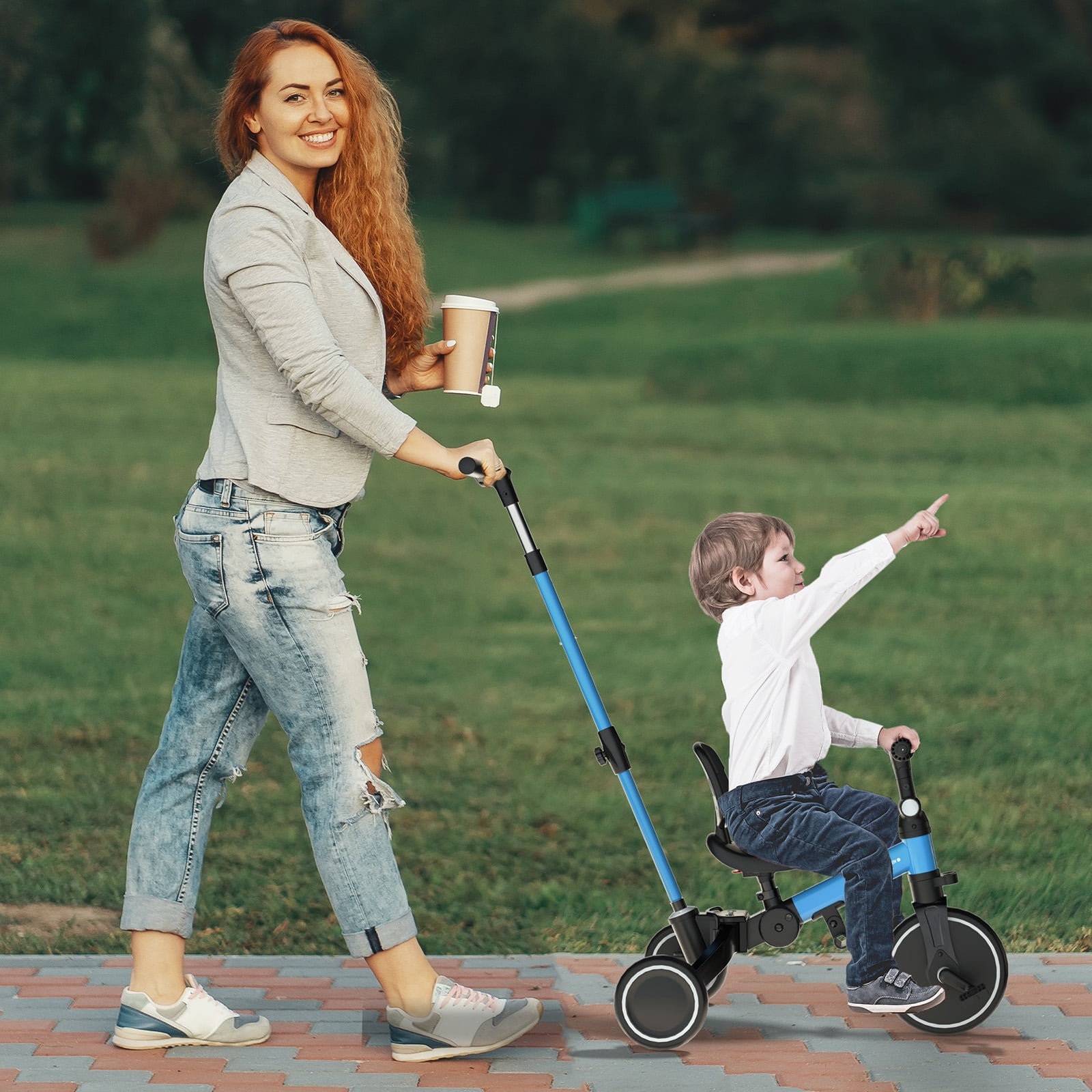 XJD 7-in-1 Toddler Bike with Push Handle for 1 Year to 4 Years Old Kids, Toddler Tricycle Kids Trikes Tricycle, Gift & Toys for Boy & Girl, Balance Training, Removable Pedals,Blue - Image 2