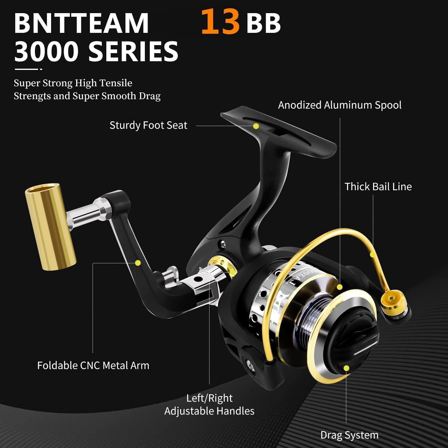 BNTTEAM Spinning Rod and Reel Combo 2.1m,2.4m,3.0m 3.6m Carbon Telescopic Fishing Rod 13BB Fishing Reel Bag Lures Line Hooks Set - Image 6