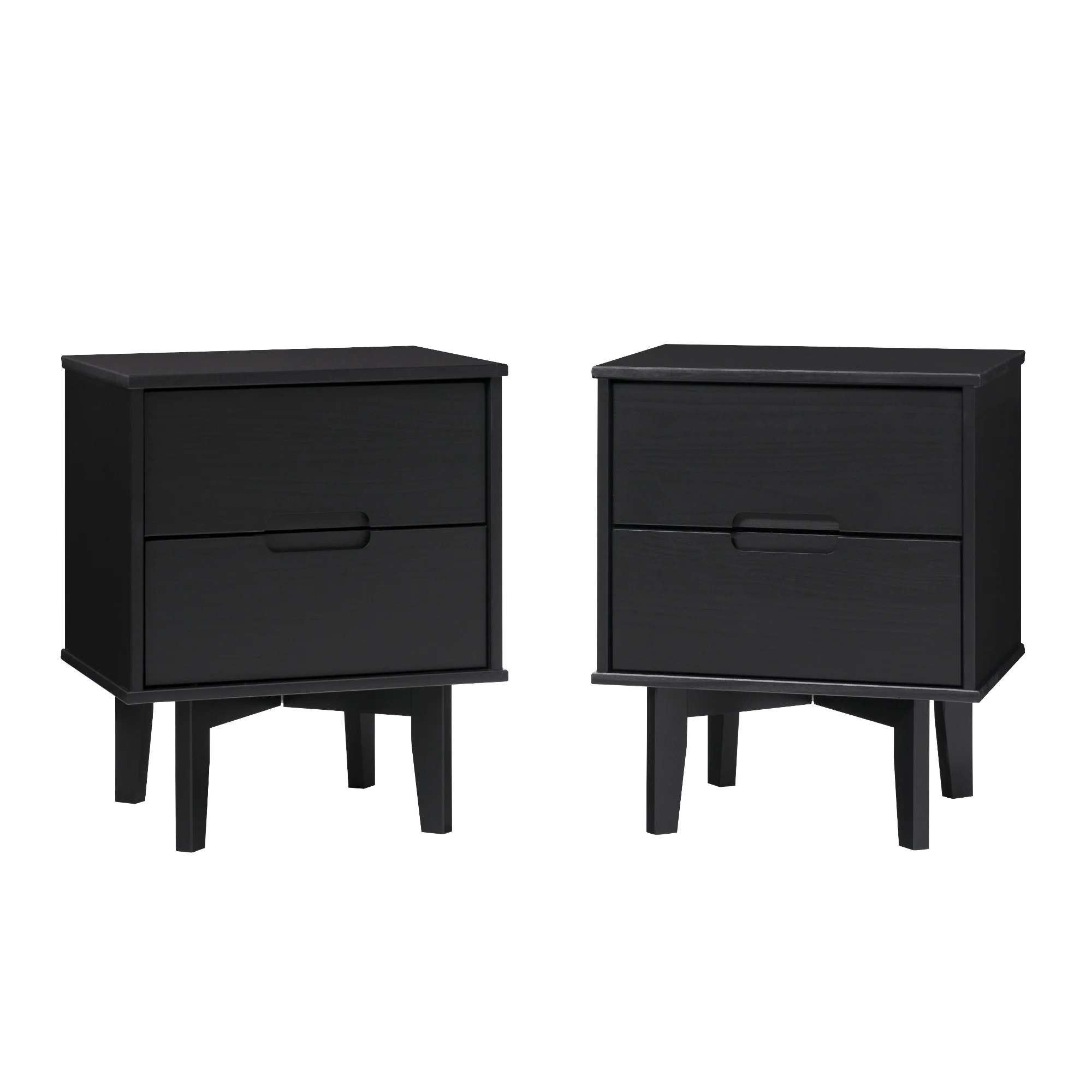 Walker Edison Set of 2 Mid-Century Modern 2-Drawer Nightstands, Black - Image 7