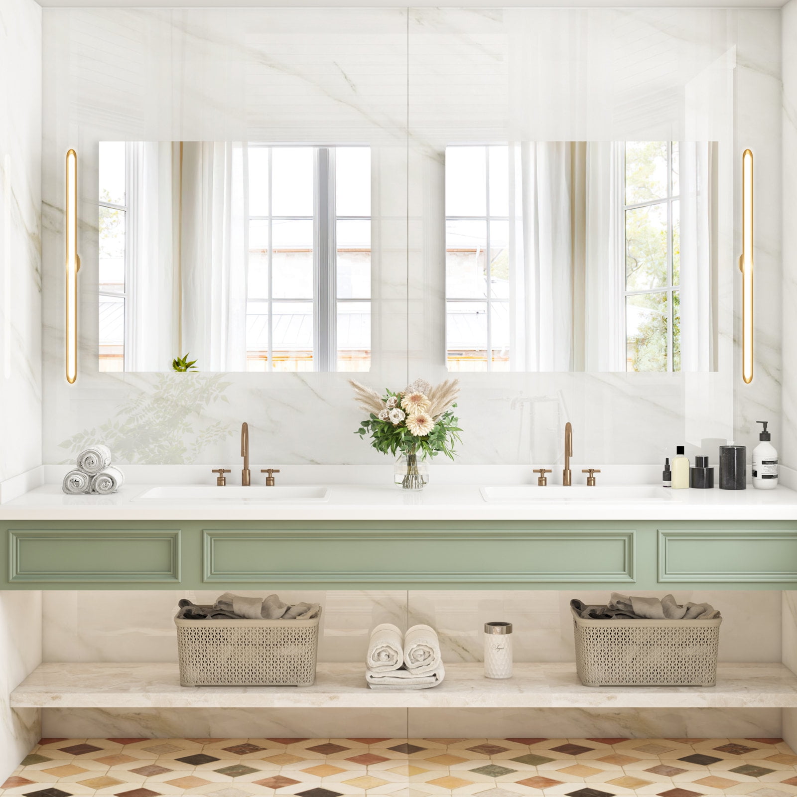 Homfa Medicine Cabinet with Mirror for Bathroom, 3 Door Wall Mounted Storage Mirror Cabinet with Adjustable Shelves White - Image 8