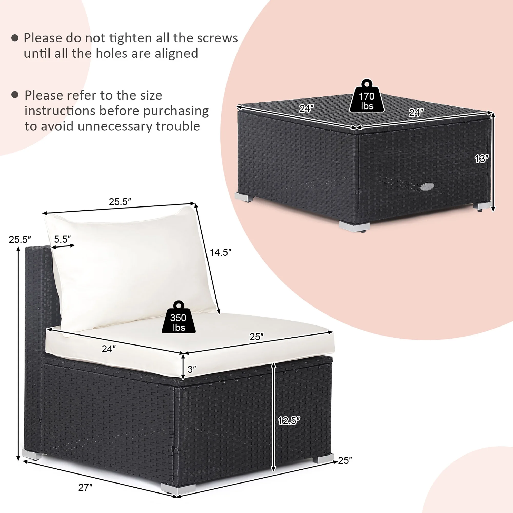 Gymax 5PCS Patio Outdoor Rattan Sofa Conversation Set w/ Seat & Back Cushions Off White - Image 10