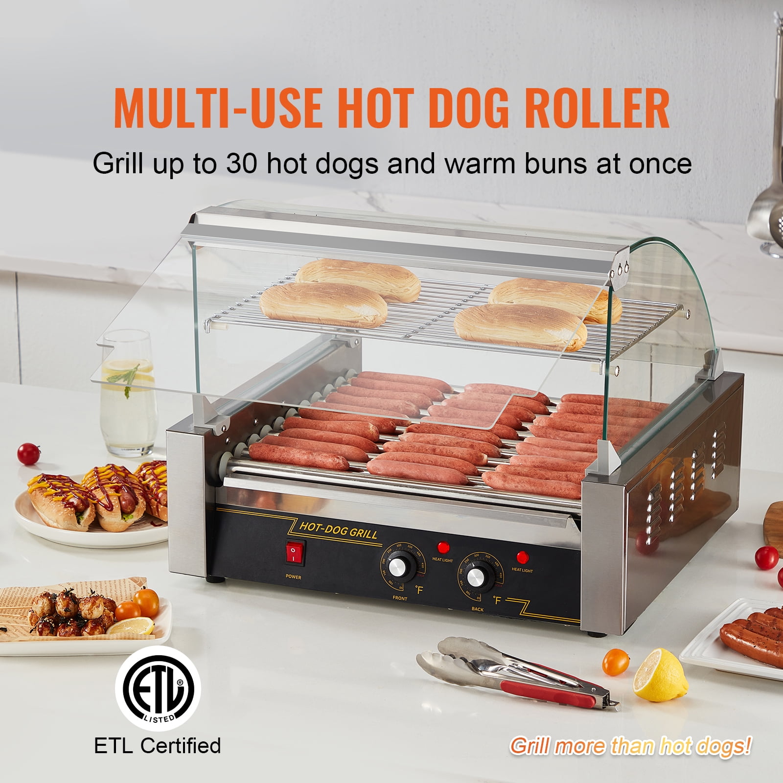 KFFKFF Backsplash Shelf 1650W Electric 30 Hot Dog 11 Roller Grill Cooker Machine - Image 4