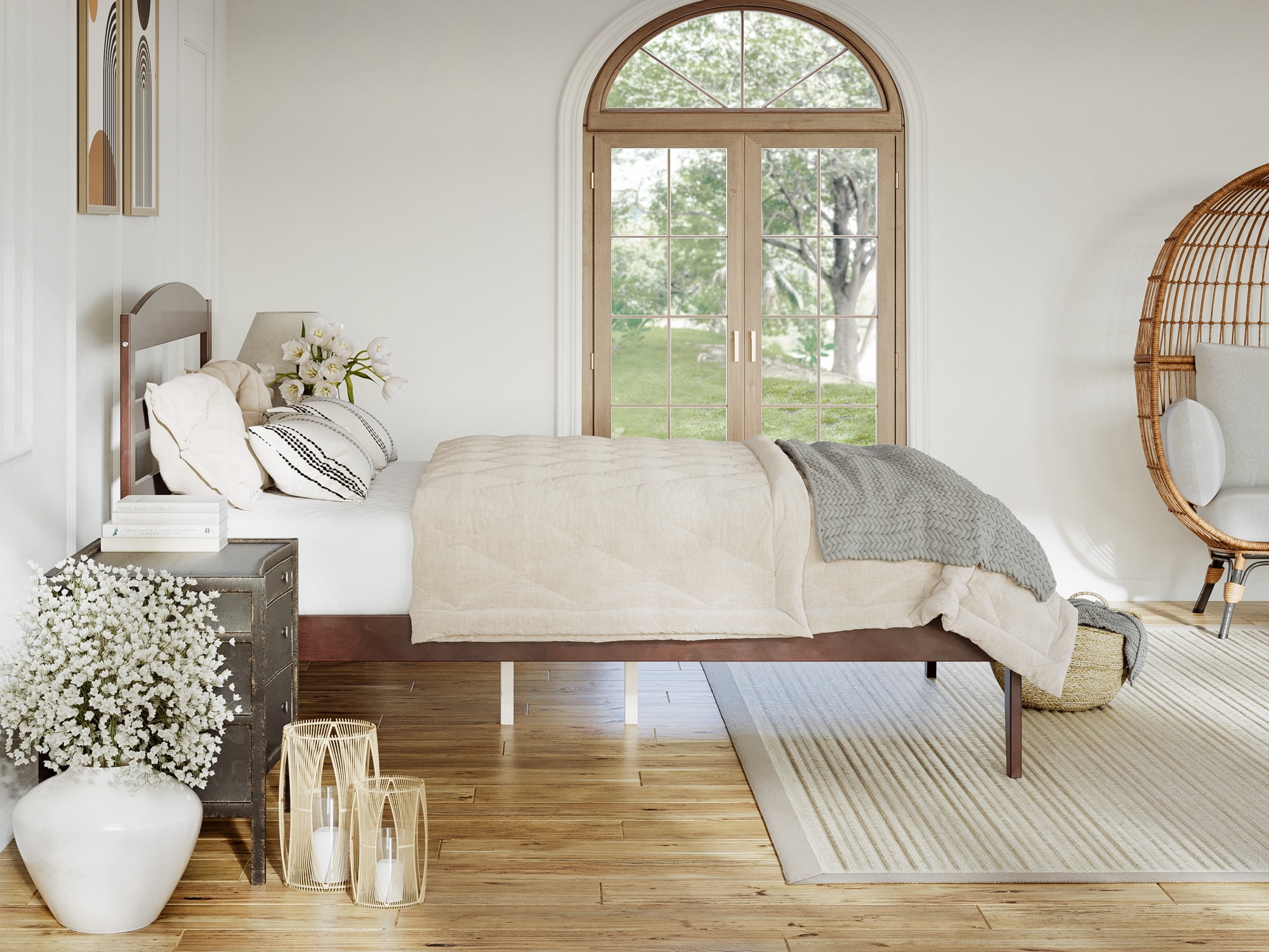 AFI Warren 14" Queen Wood Platform Bed Frame with Slatted Headboard, Walnut - Image 6