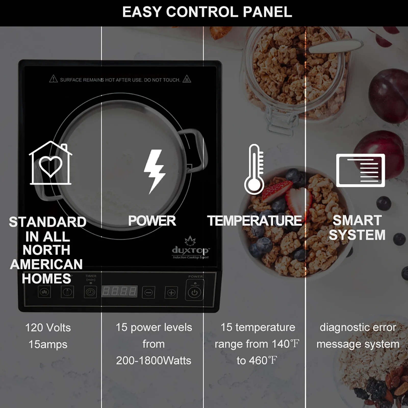 Restored Duxtop 1800W Portable Induction Cooktop Countertop Burner, Black 9100MC/BT-M20B (Refurbished) - Image 2