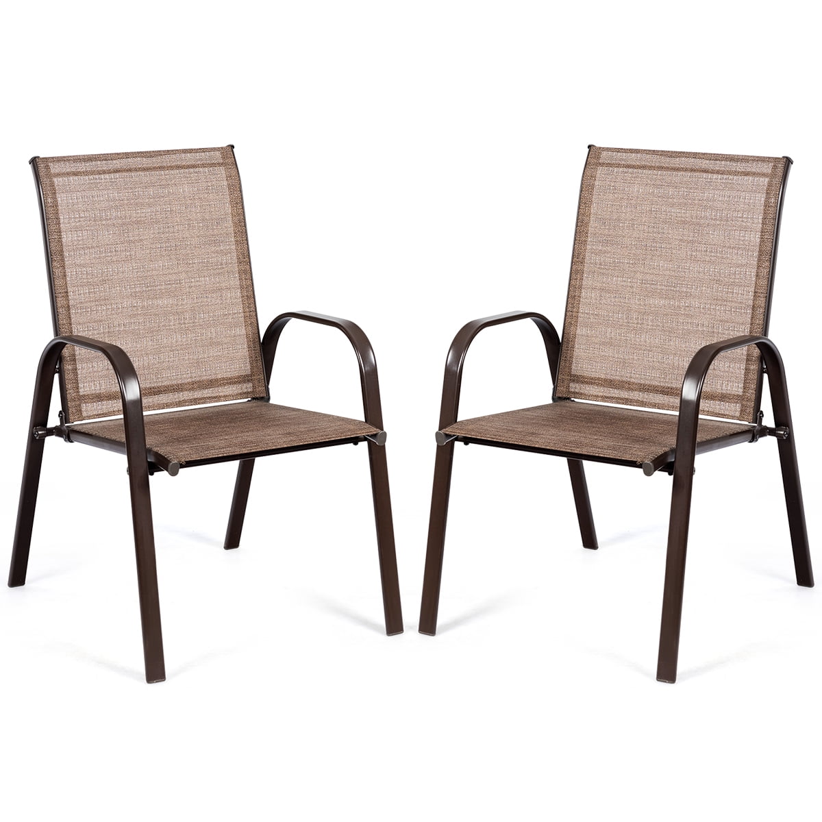 Costway 2PCS Patio Chairs Dining Chair Deck Yard W/Armrest Brown - Image 2