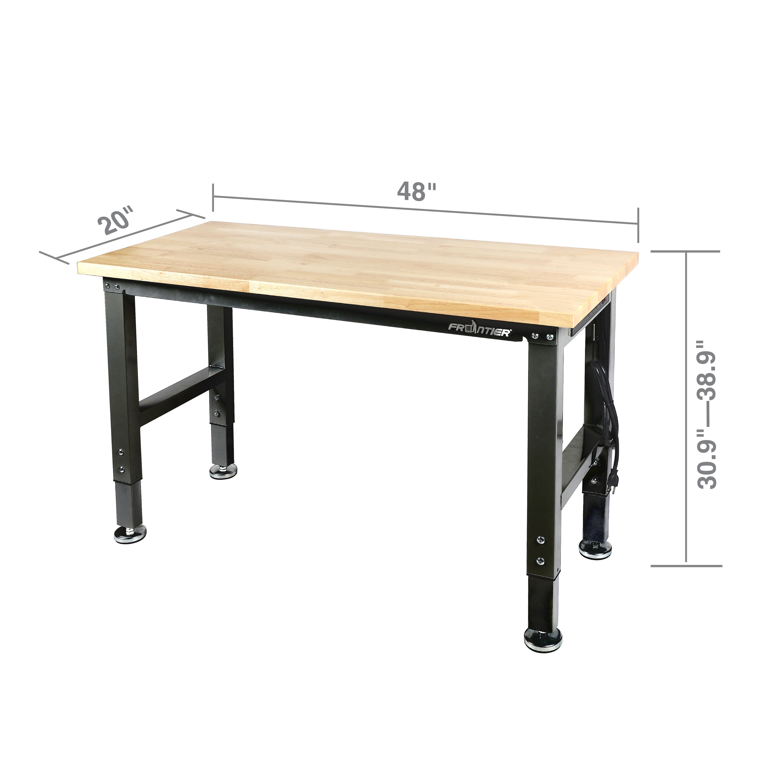 Frontier 48-inch Heavy-Duty Workbench with Adjustable Height, Wood Worktop, Steel Frame - Image 7