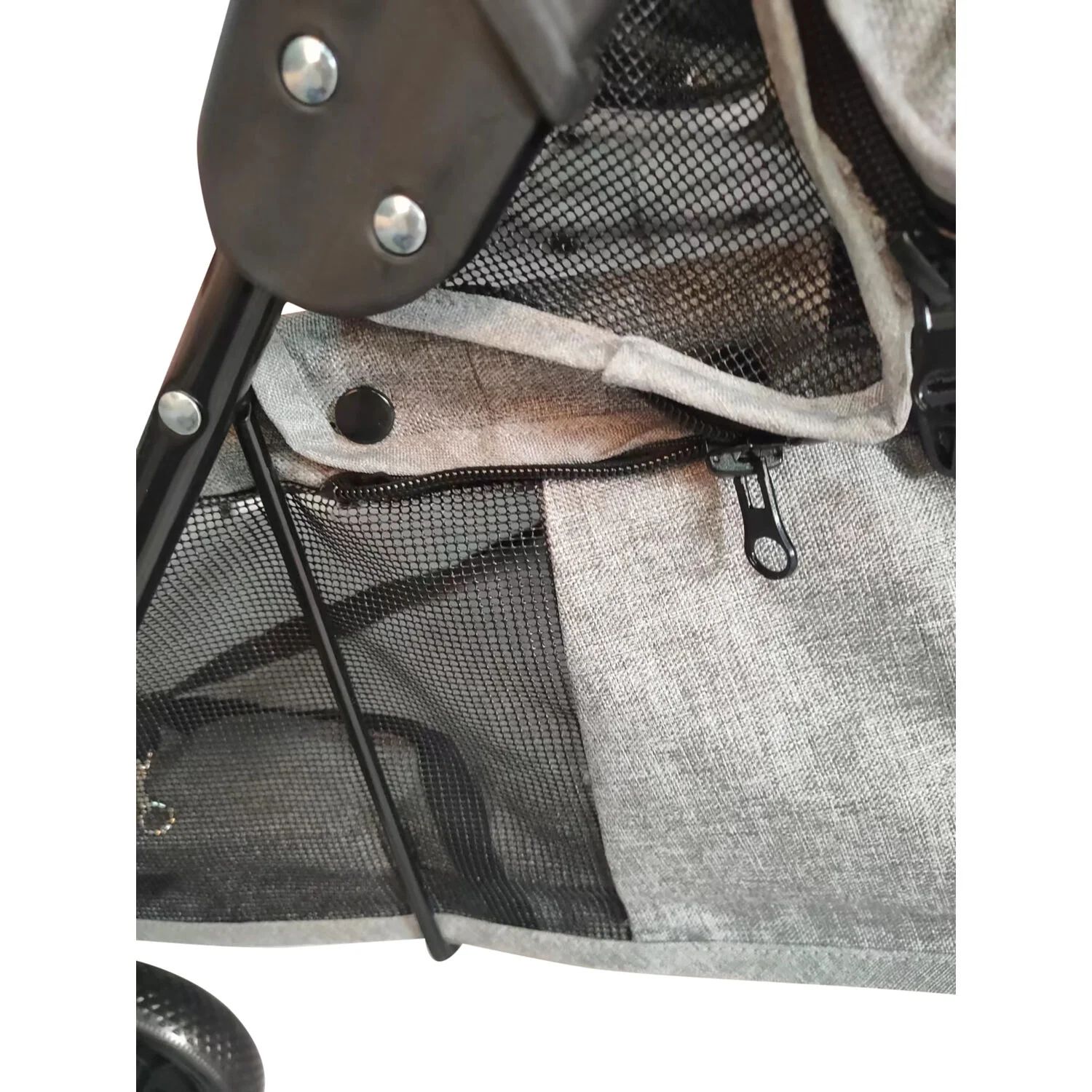 Critter Sitters Grey Foldable Pet Stroller for Small Dogs/Cats with Breathable Scratch Resistant Mesh Window - Image 2