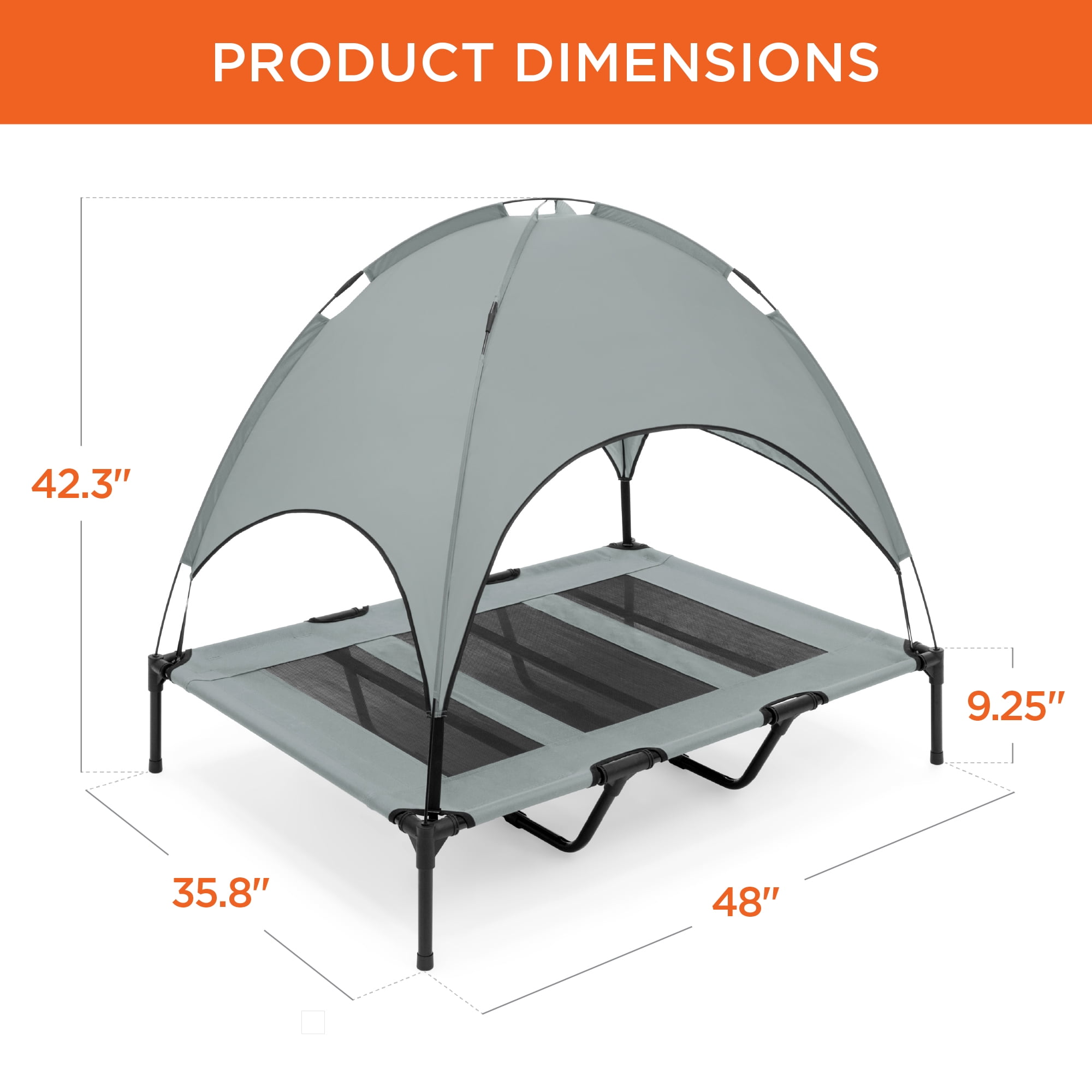 Best Choice Products 48in Elevated Cooling Dog Bed, Outdoor Raised Mesh Pet Cot w/ Removable Canopy, Carrying Bag - Gray - Image 4