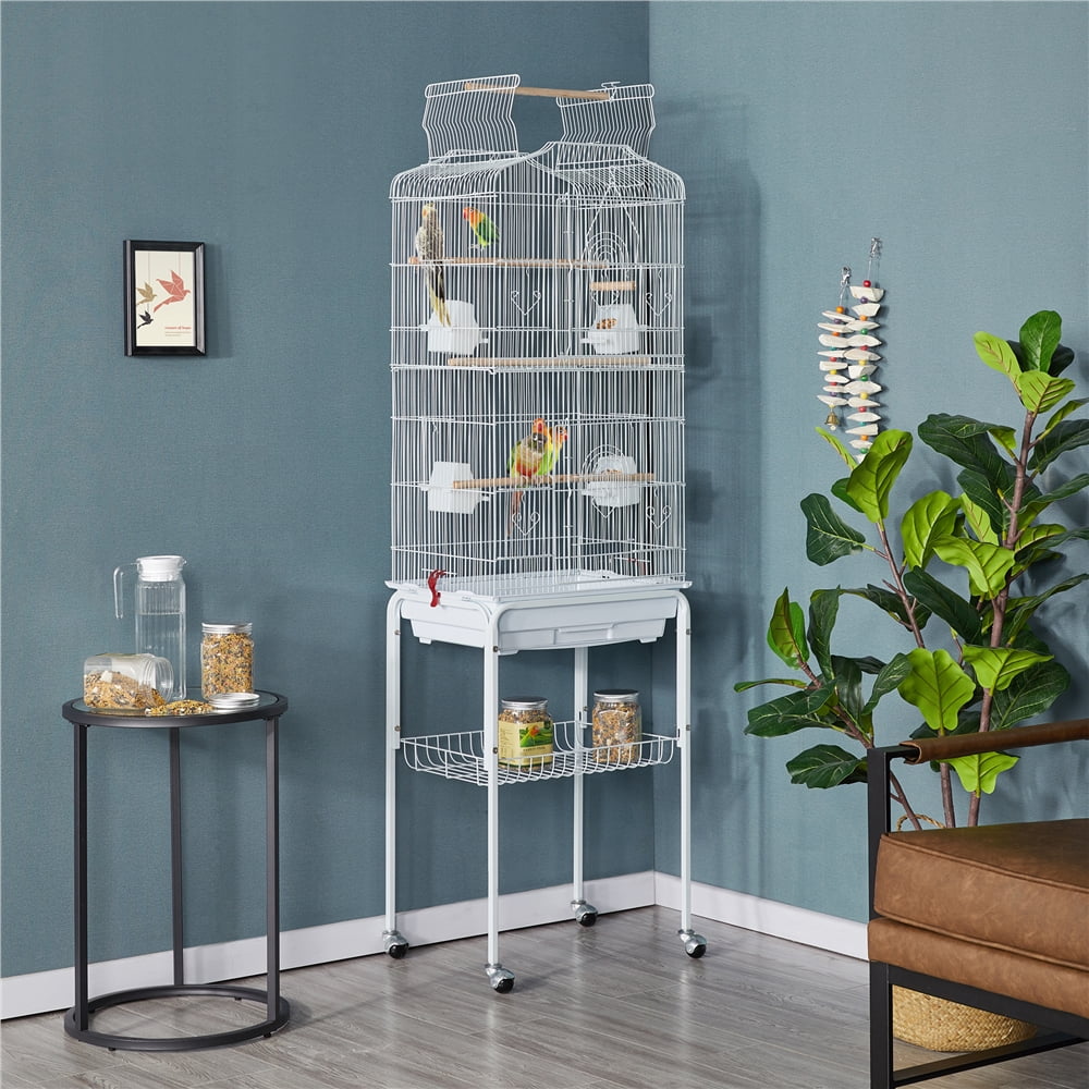 Alden Design 64" Large Rolling Metal Bird Cage with Open Top, White - Image 8