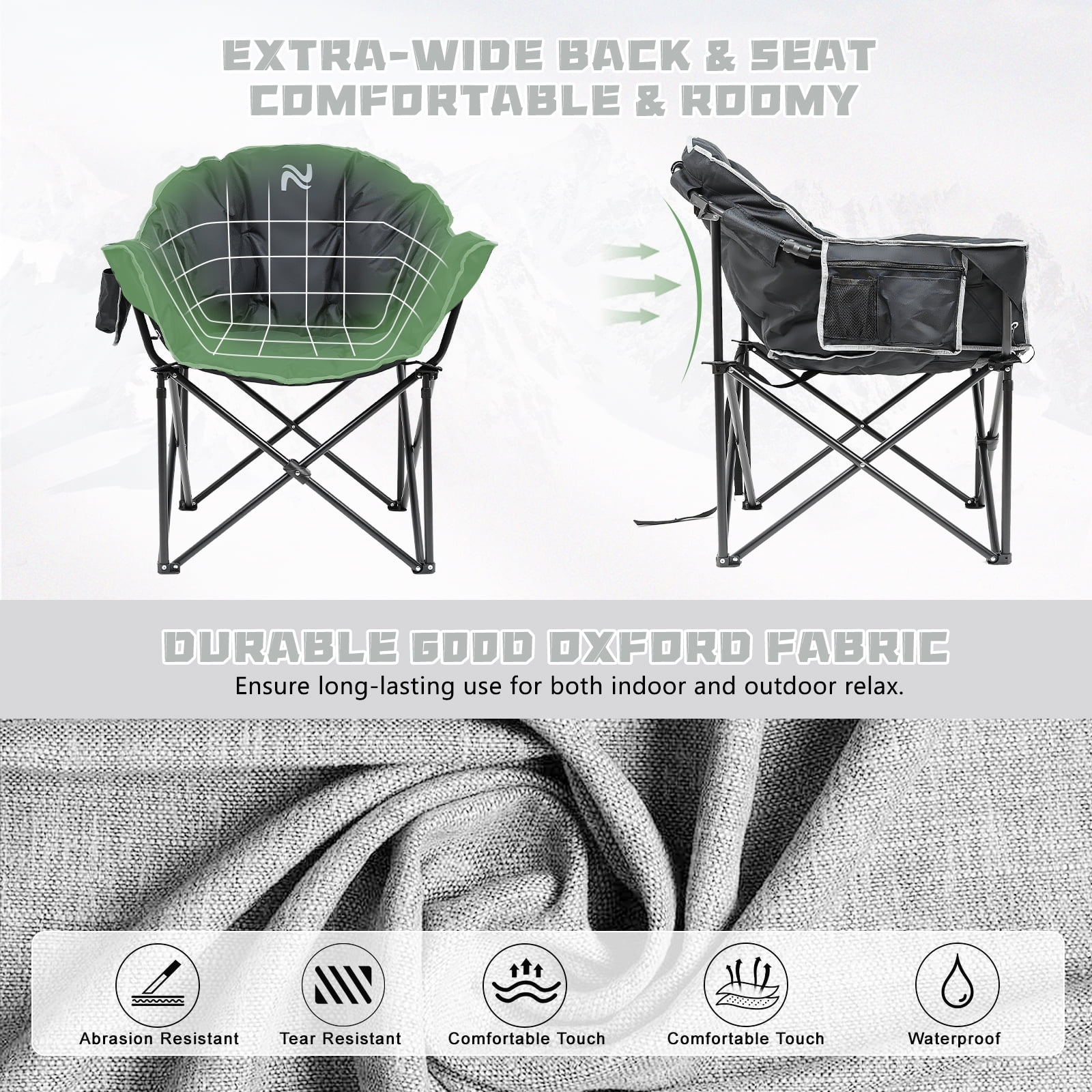 NAIZEA Oversize Lightweight Foldable Durable Padded Camping Chair for Large Adults, Supports 500 lbs, with Carry Bag - Image 4
