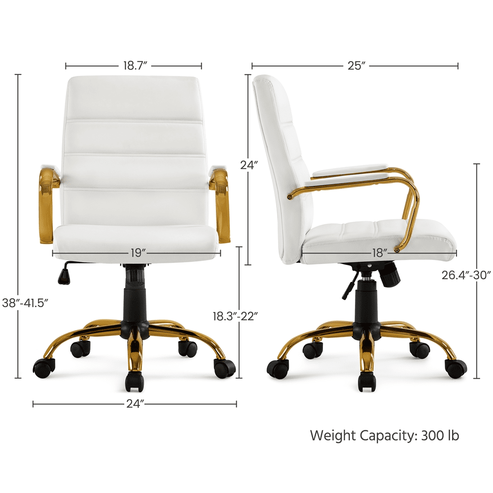 Alden Designs Mid-Back Executive Swivel Office Chair with Metal Frame and Arms, White - Image 4