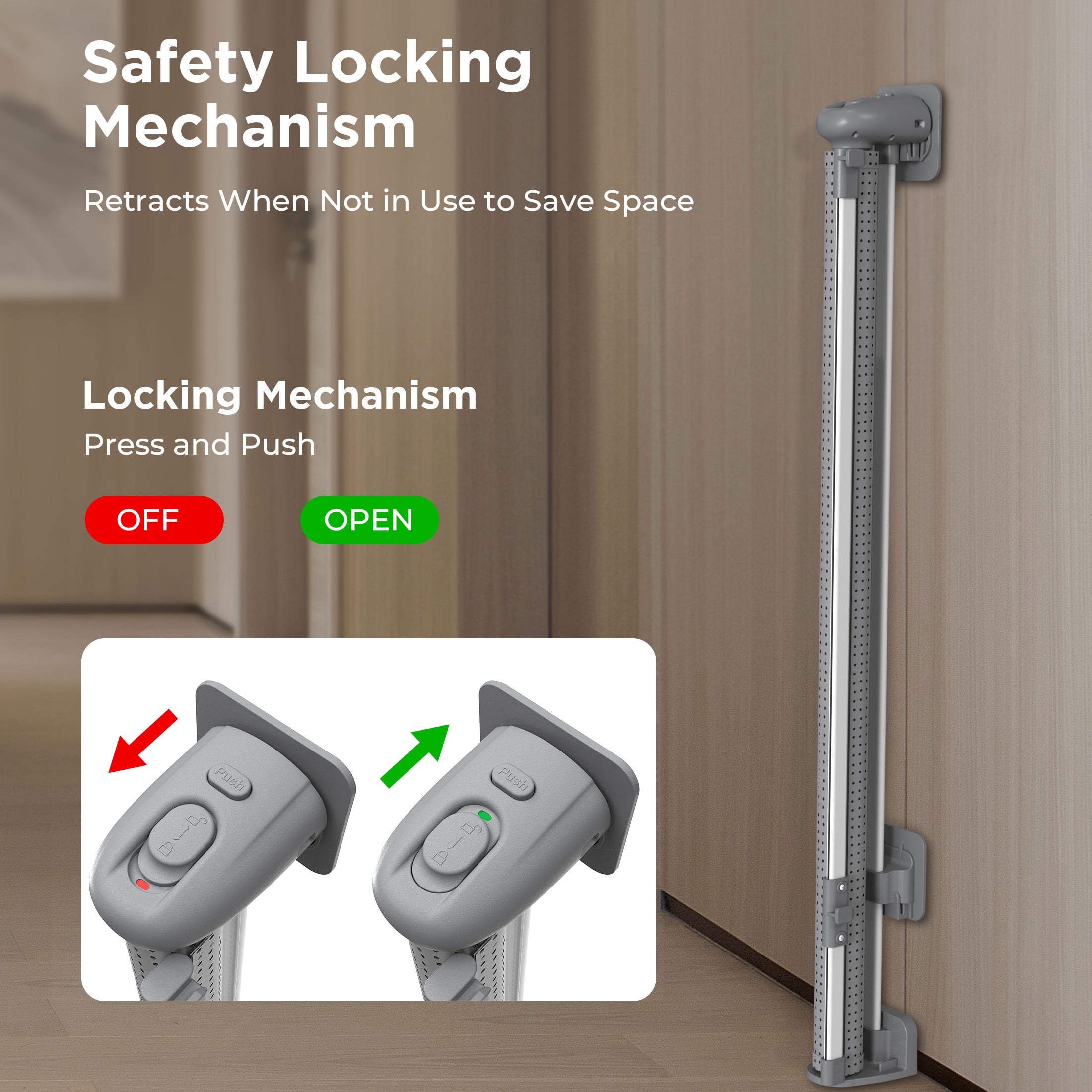 Fxcoia Retractable Baby Gate 71"Wide×38"Tall,Safety Mesh Dog Gates for Doorways & Stairs,Gray - Image 7