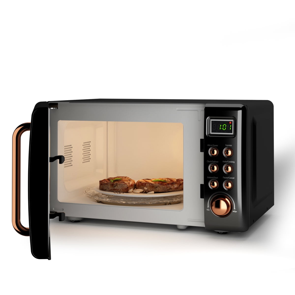 Costway 0.7 Cu.ft Retro Countertop Microwave Oven 700W LED Display Glass Turntable Rose Gold - Image 4