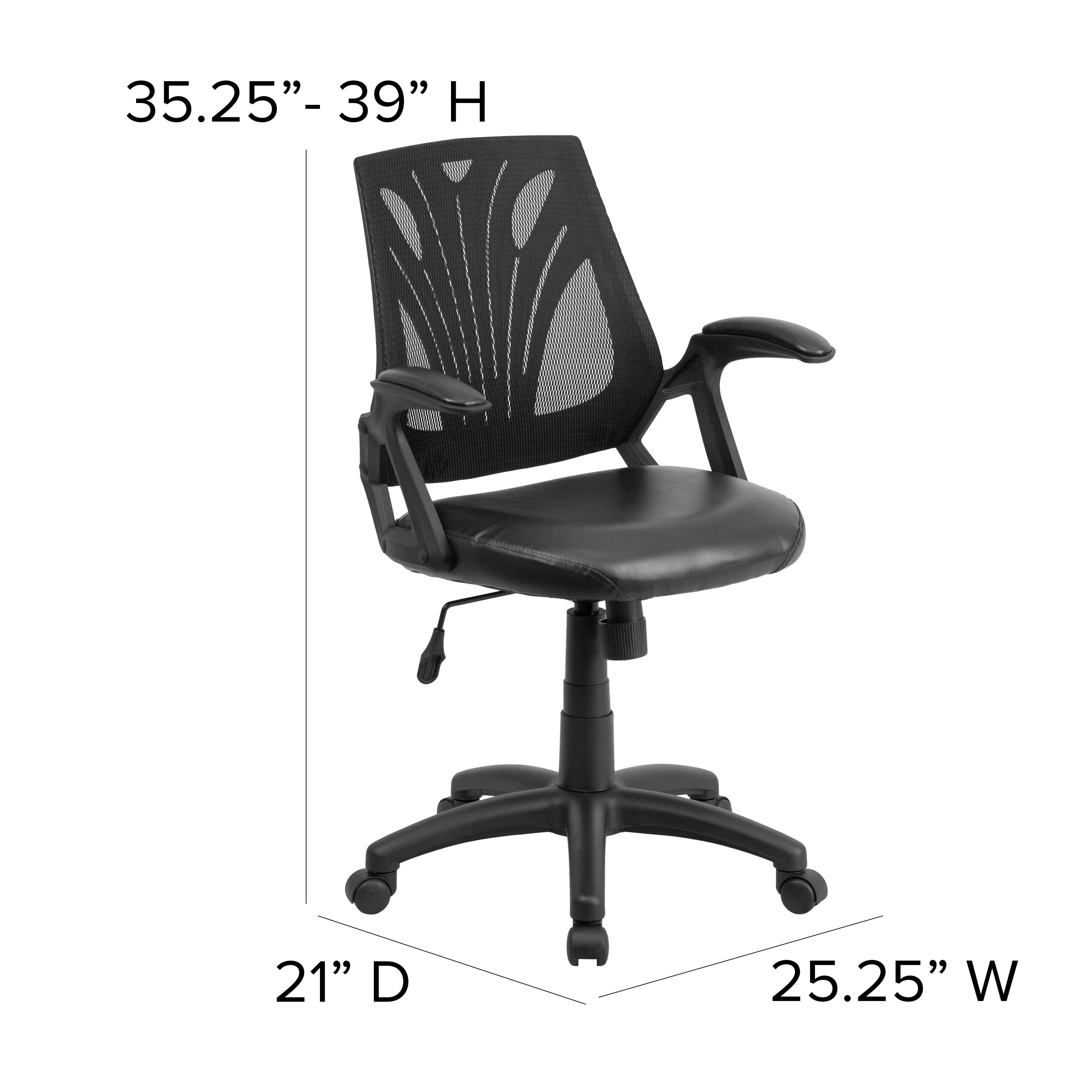 Flash Furniture Sam Mid-Back Designer Black Mesh Swivel Task Office Chair with LeatherSoft Seat and Open Arms - Image 9