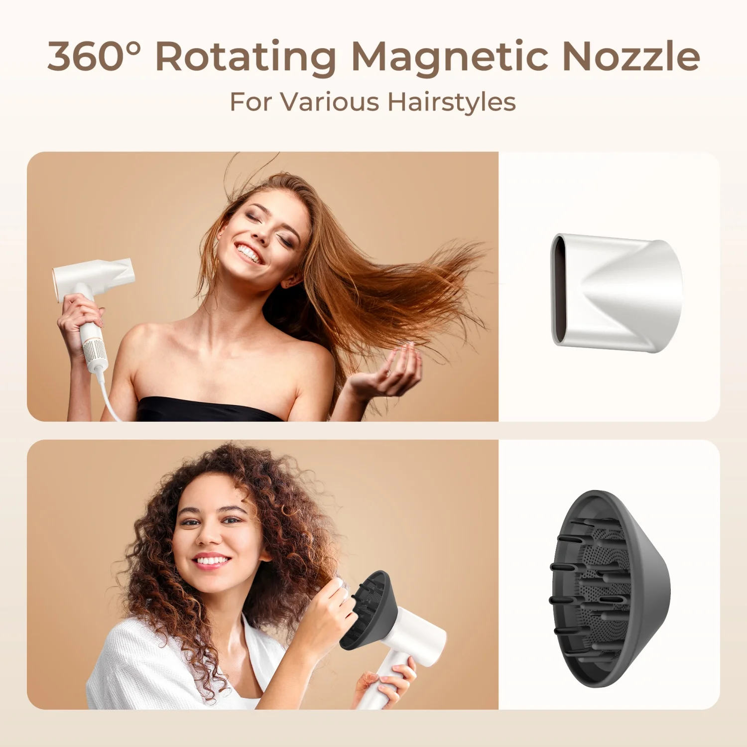 Laresar High Speed Hair Dryer, Professional Ionic Hair Dryer with Diffuser, Hair Dryers for Women Home Travel and Salon, White Blow Dryer - Image 5