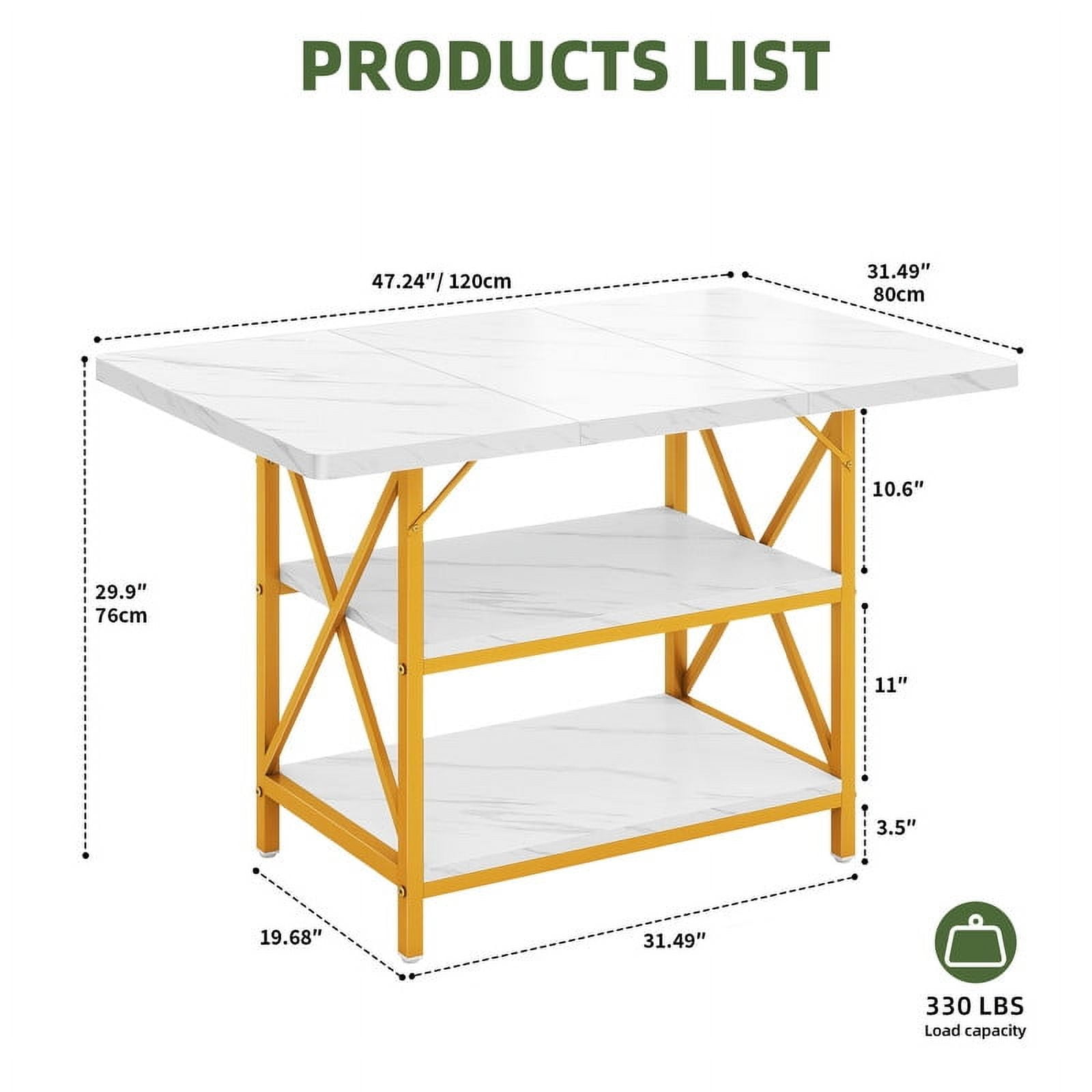 Uforic 47" Dining Table for 4, Dining Room Table with Storage Shelf, ModernRectangle Kitchen Table for Home Kitchen Dining Room Living Room, White& Gold - Image 7