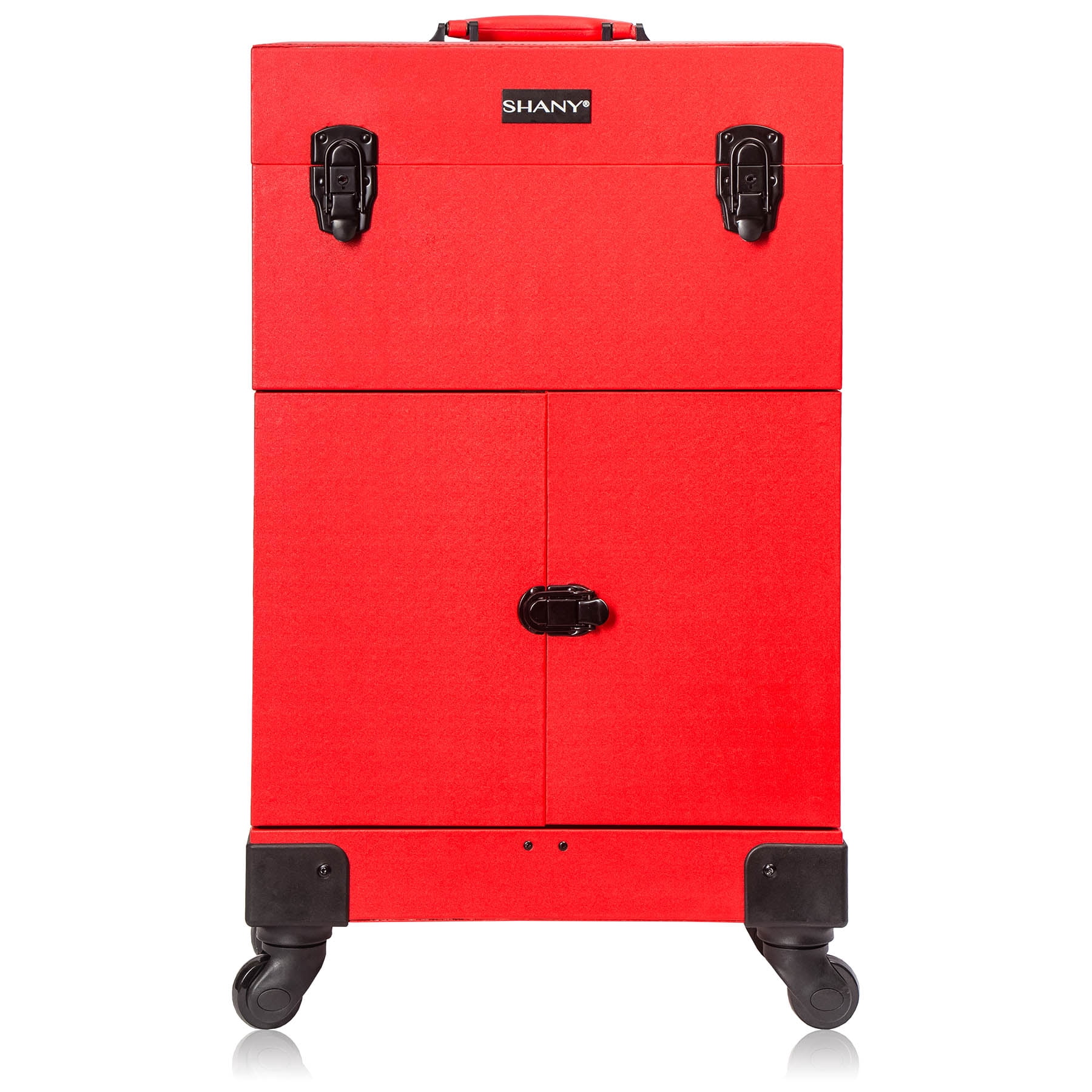 SHANY Large Travel Makeup Case with Mirror - Rolling Cosmetics Case with Multiple Compartments and 360 Degree Wheels - RED - Image 7