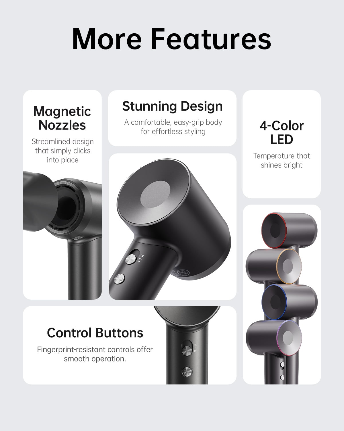 Laifen Swift Hair Dryer, 110,000 RPM High Speed Motor & 200 Million Negative Ions, with Magnetic Nozzle (Black?Glass Fiber & Nylon) - Image 9