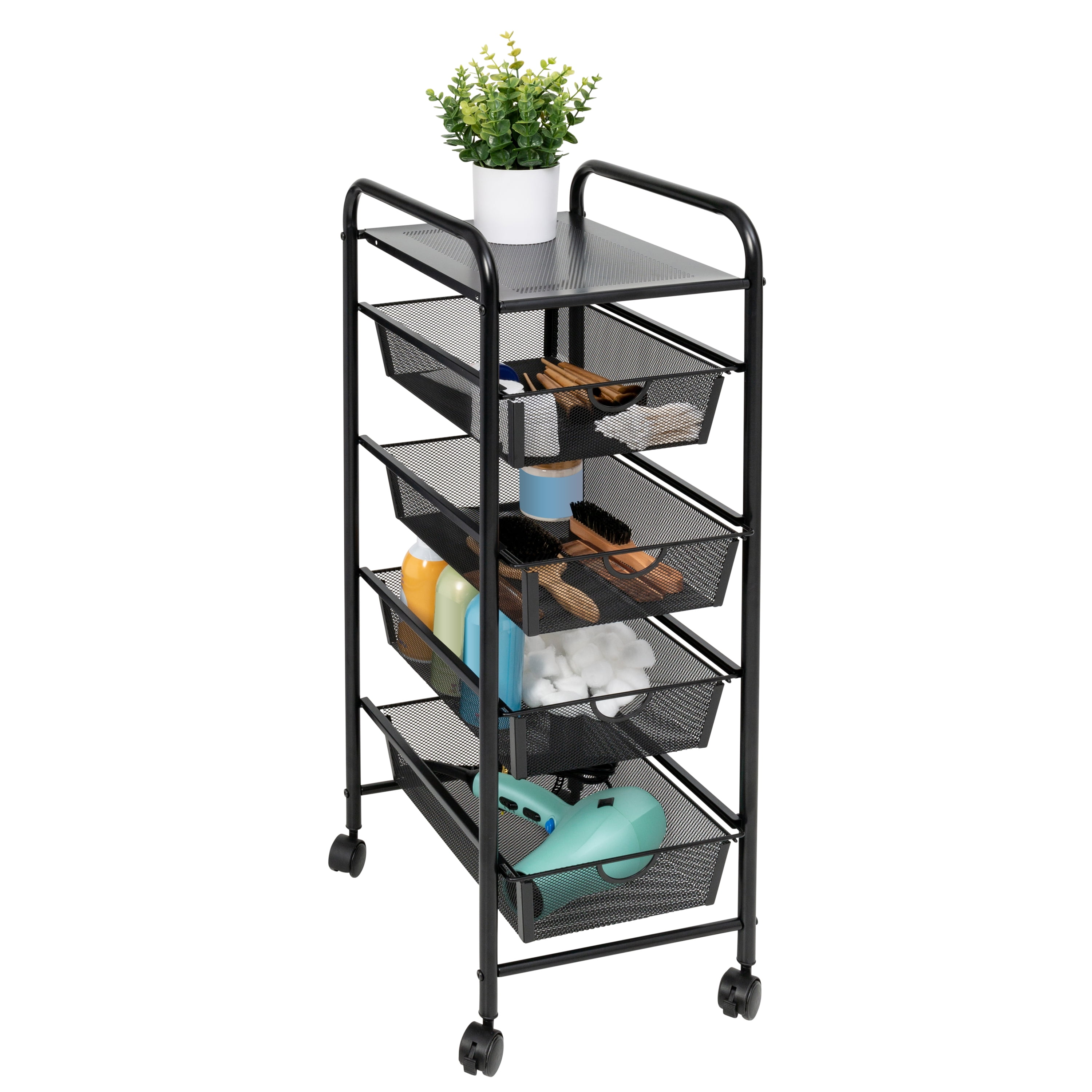 Honey-Can-Do 5-Tier Metal Rolling Storage Cart with Lockable Wheels, Black - Image 6