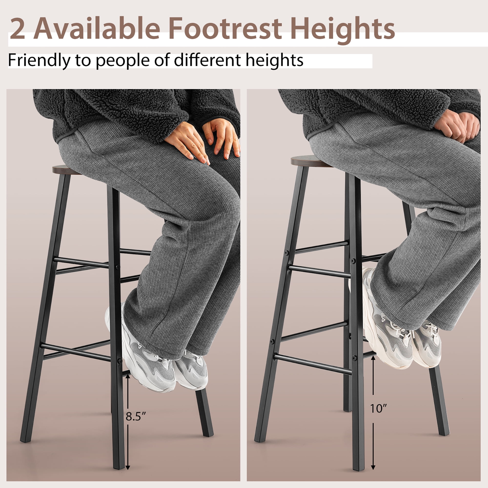 Costway 3-Piece Bar Table Set Pub Kitchen Dining Table w/ 2 Round Stools Black & Brown - Image 8